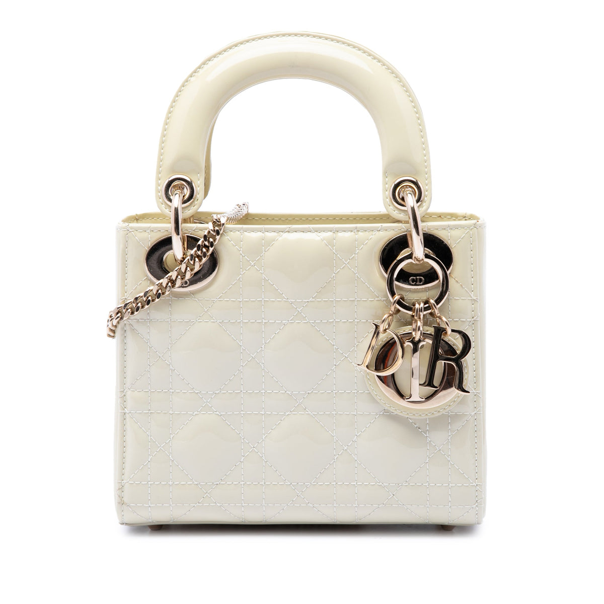 Dior Mini Patent Cannage Lady Dior — White
