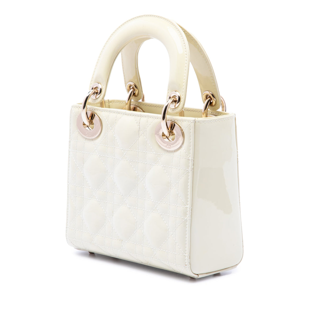 Dior Mini Patent Cannage Lady Dior — White