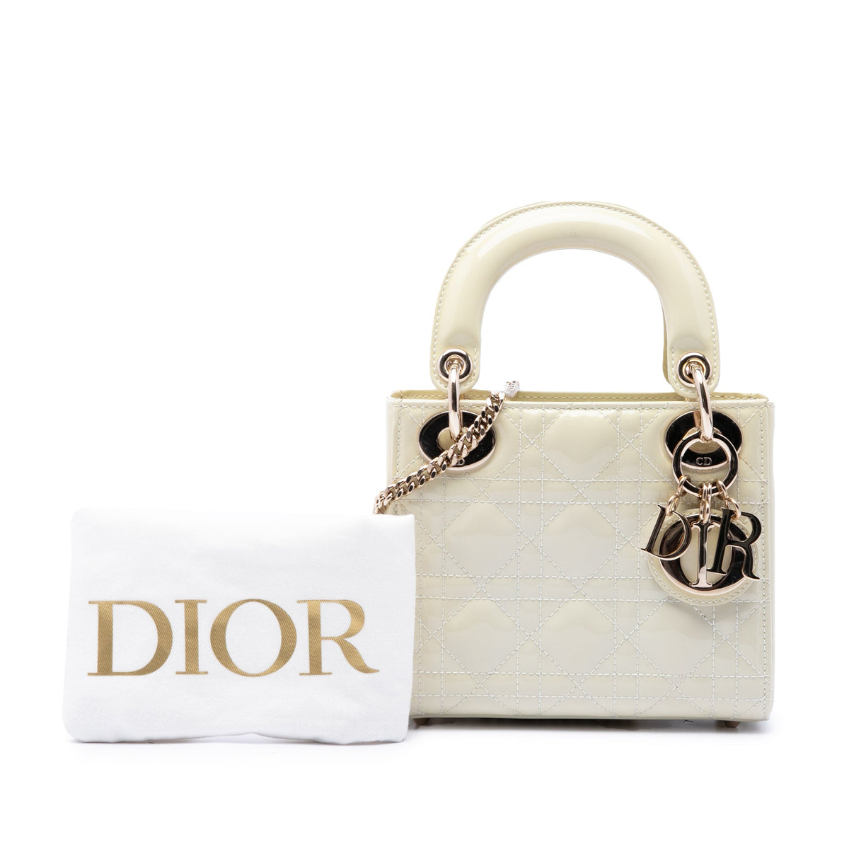 Dior Mini Patent Cannage Lady Dior — White