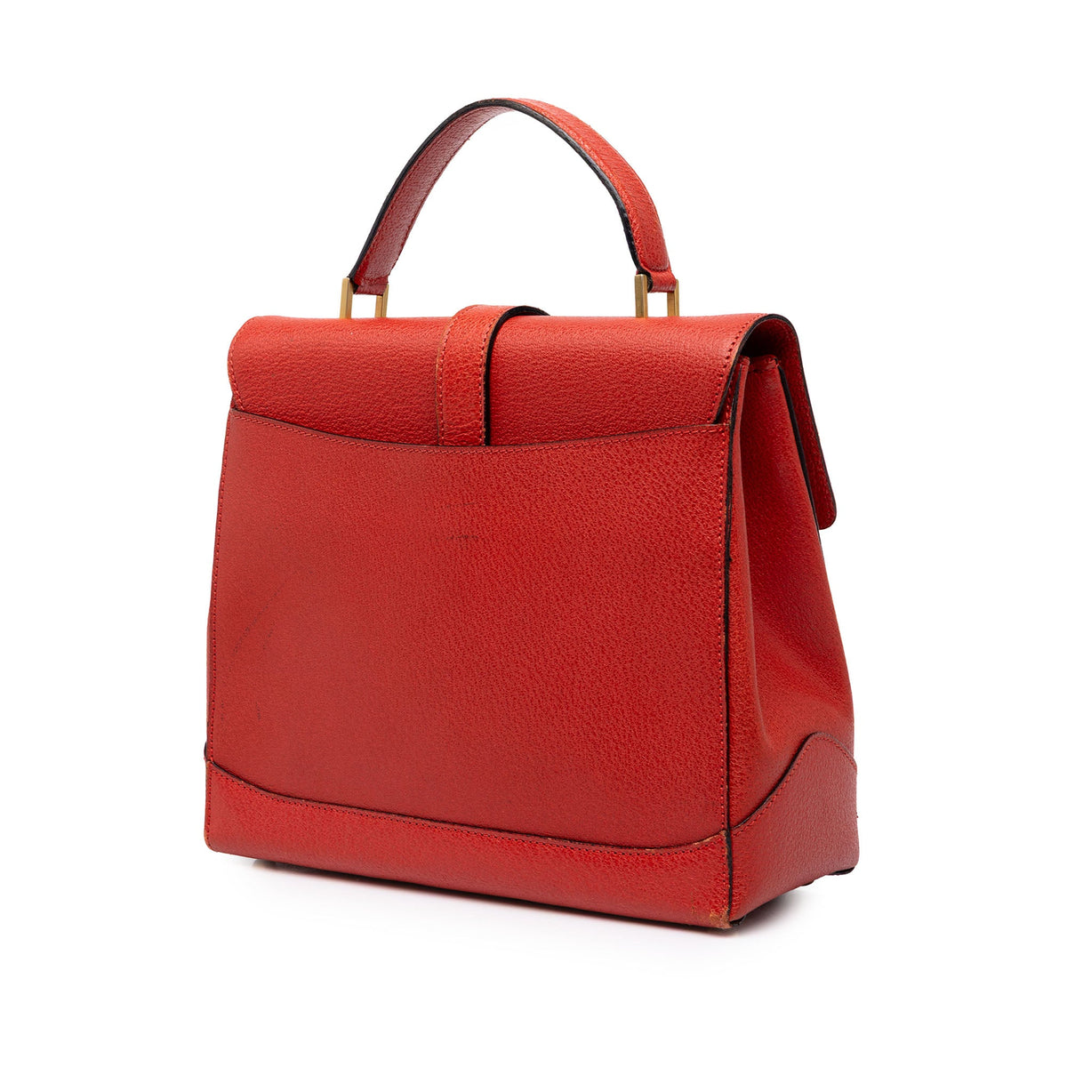 Celine Leather 16 Turn Lock Top Handle Bag — Red