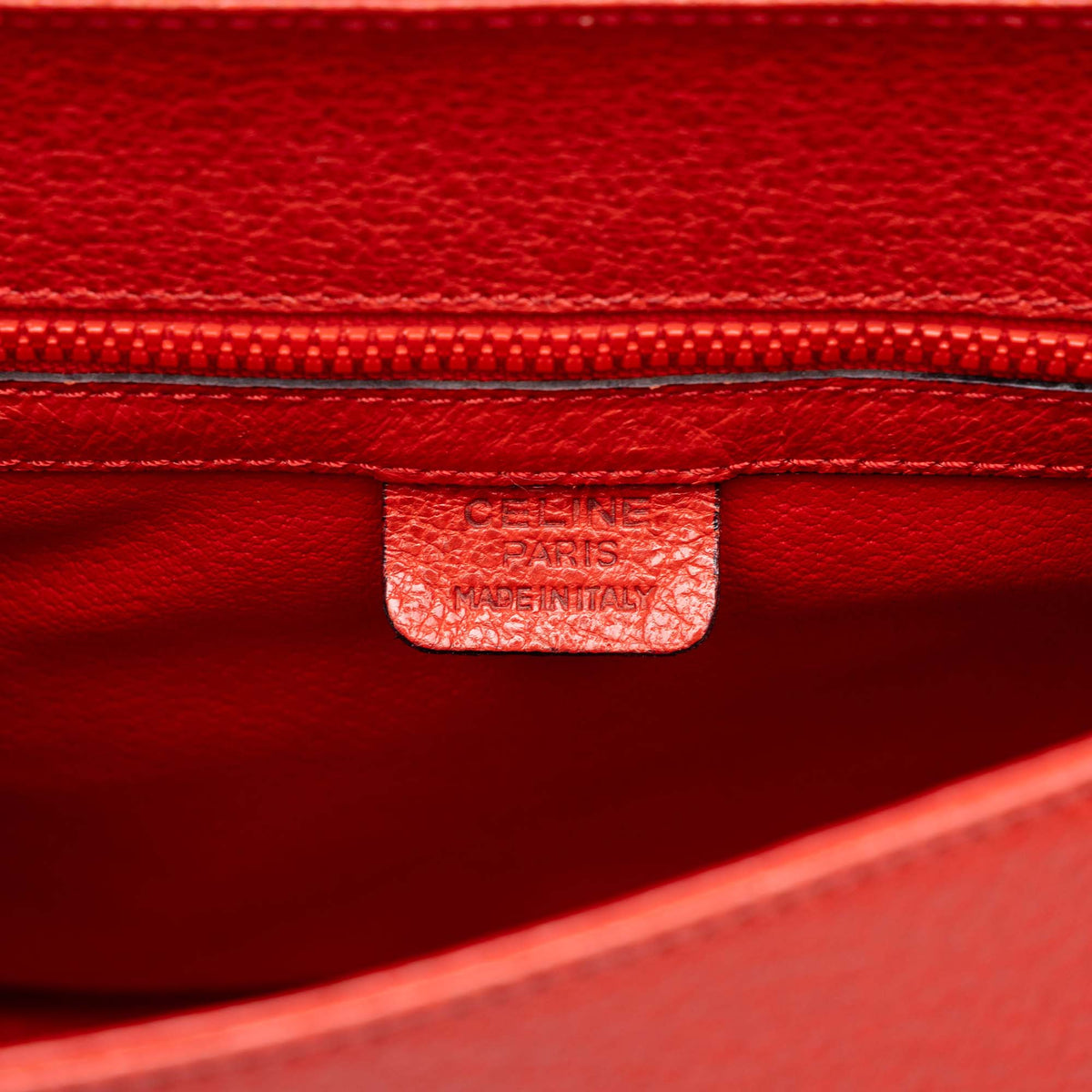 Celine Leather 16 Turn Lock Top Handle Bag — Red