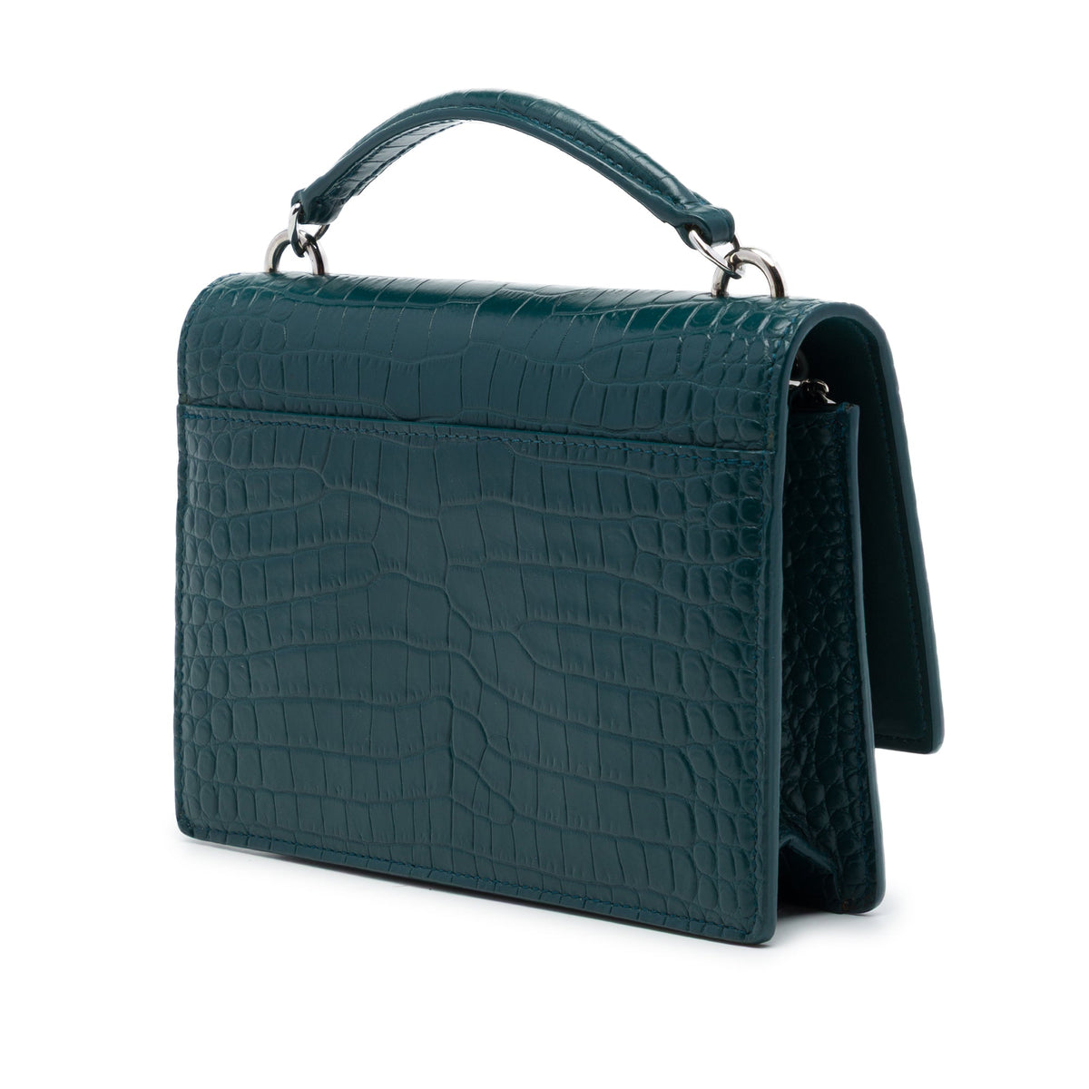 Saint Laurent Mini Croc Embossed Leather Monogram Sunset Wallet on Chain — Green