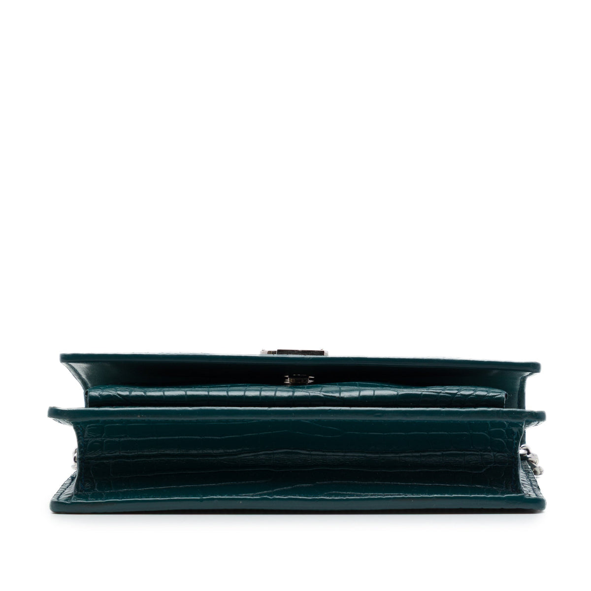 Saint Laurent Mini Croc Embossed Leather Monogram Sunset Wallet on Chain — Green