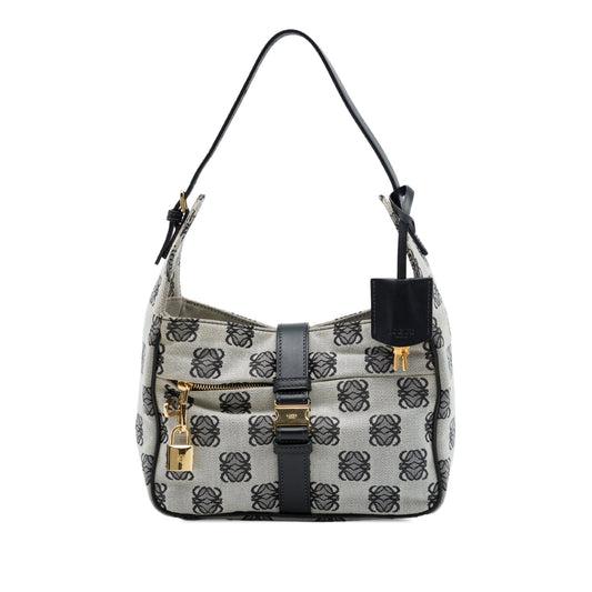 LOEWE Anagram Canvas Shoulder Bag — Gray