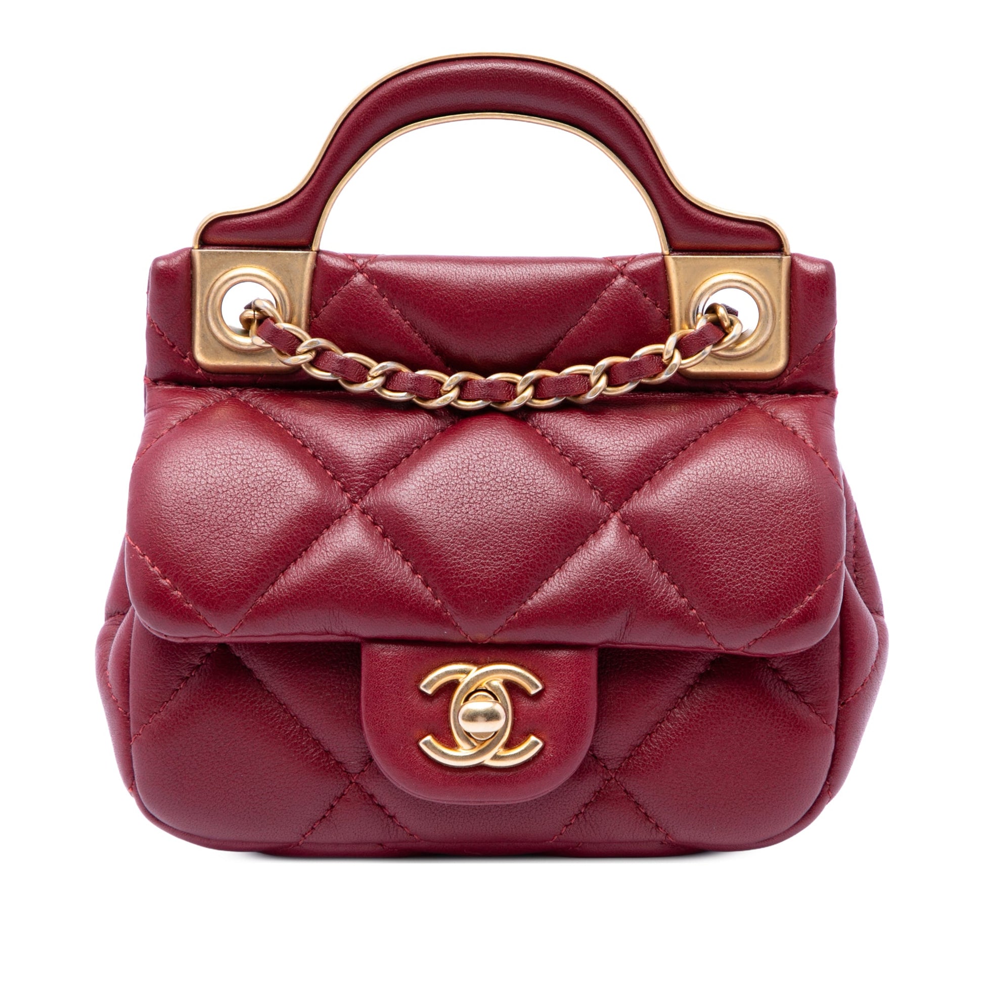 Chanel Quilted Calfskin Lady Card Holder with Chain Top Handle Bag