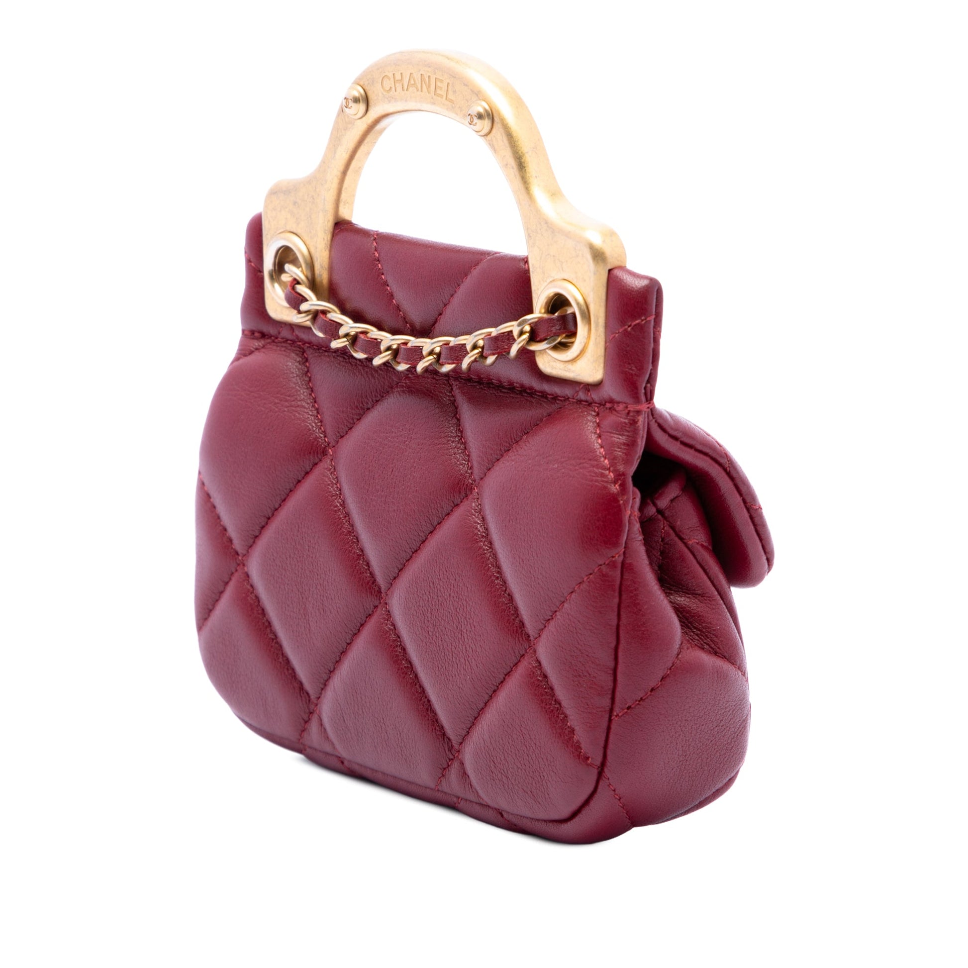 Chanel Quilted Calfskin Lady Card Holder with Chain Top Handle Bag