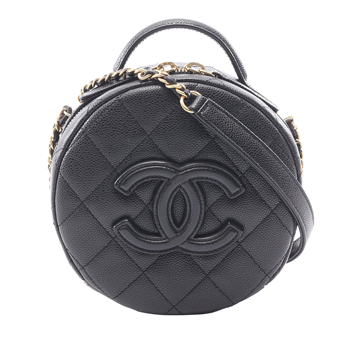 Chanel CC Quilted Caviar Round Vanity Case