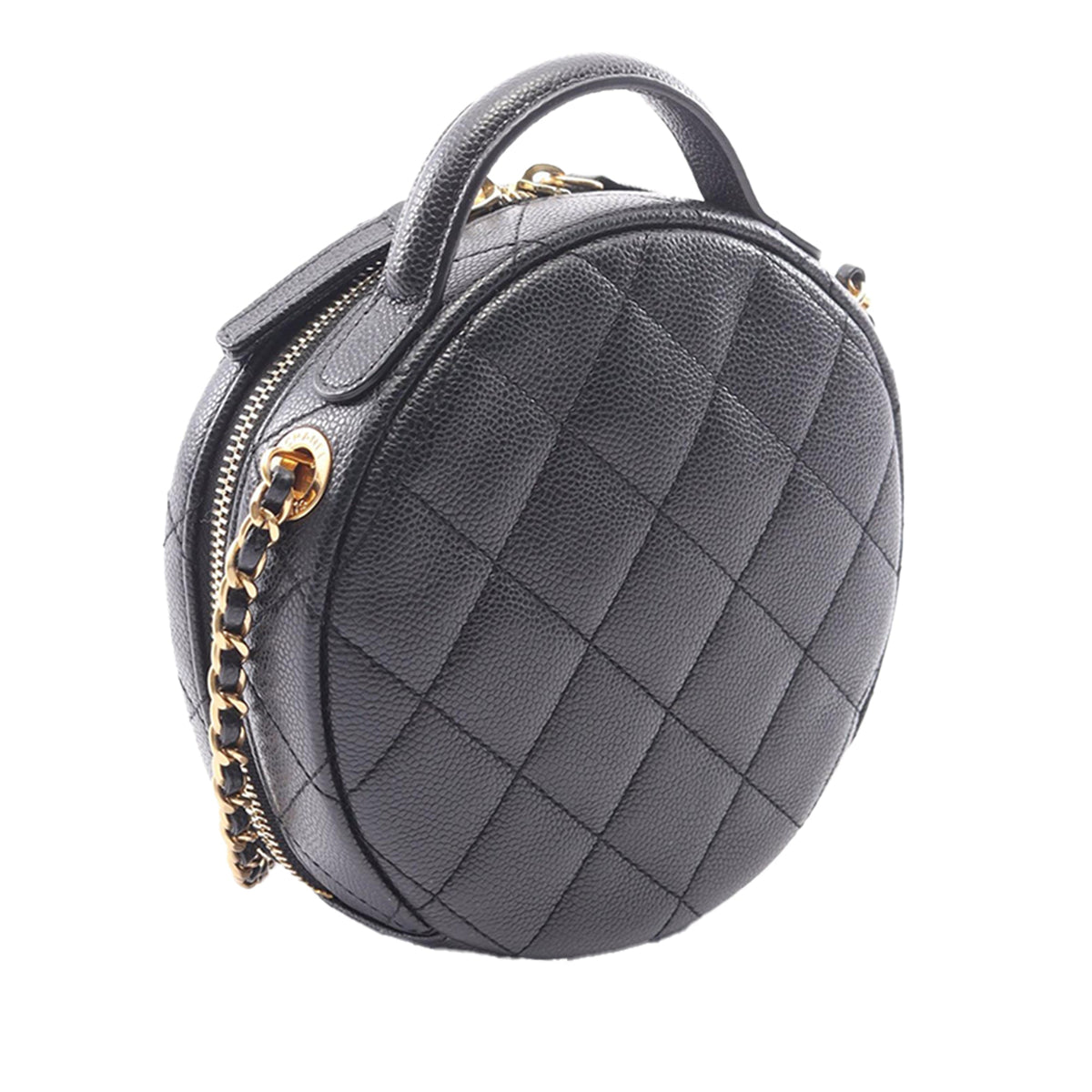 Chanel CC Quilted Caviar Round Vanity Case