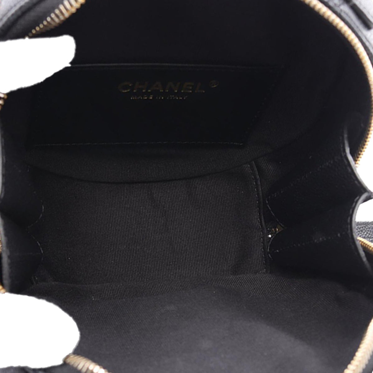 Chanel CC Quilted Caviar Round Vanity Case