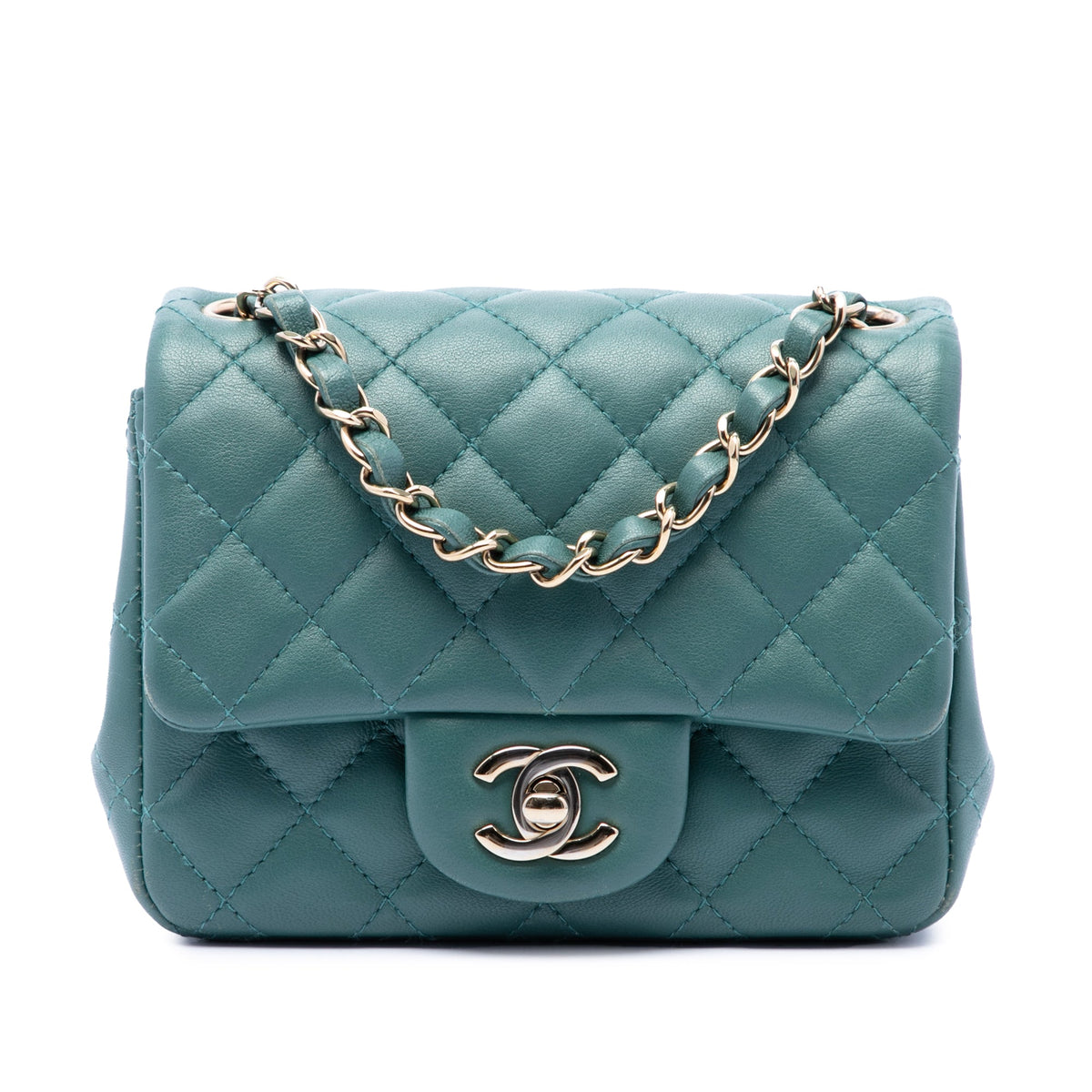 Chanel Mini Square Classic Lambskin Single Flap — Green