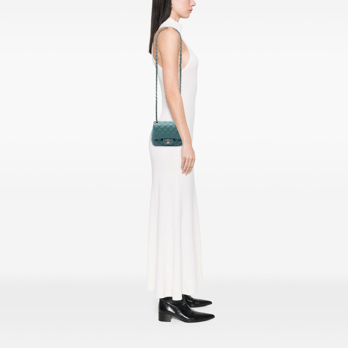 Chanel Mini Square Classic Lambskin Single Flap — Green