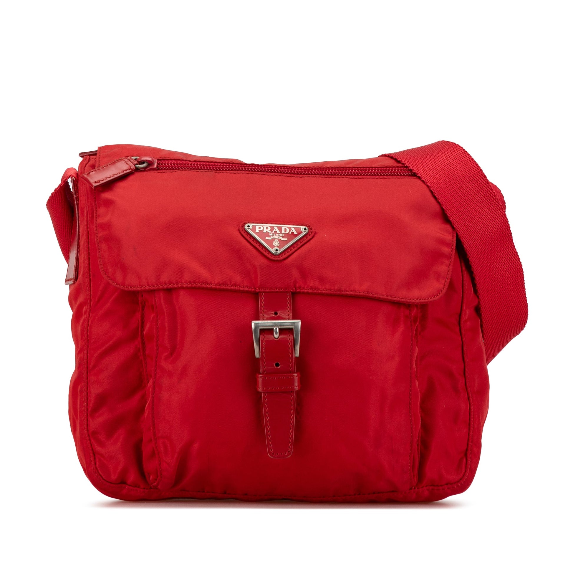 Prada Tessuto Zip Buckle Messenger Bag