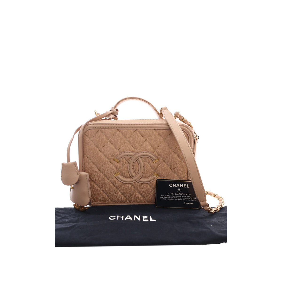 Chanel Medium Caviar CC Filigree Vanity Case — Beige
