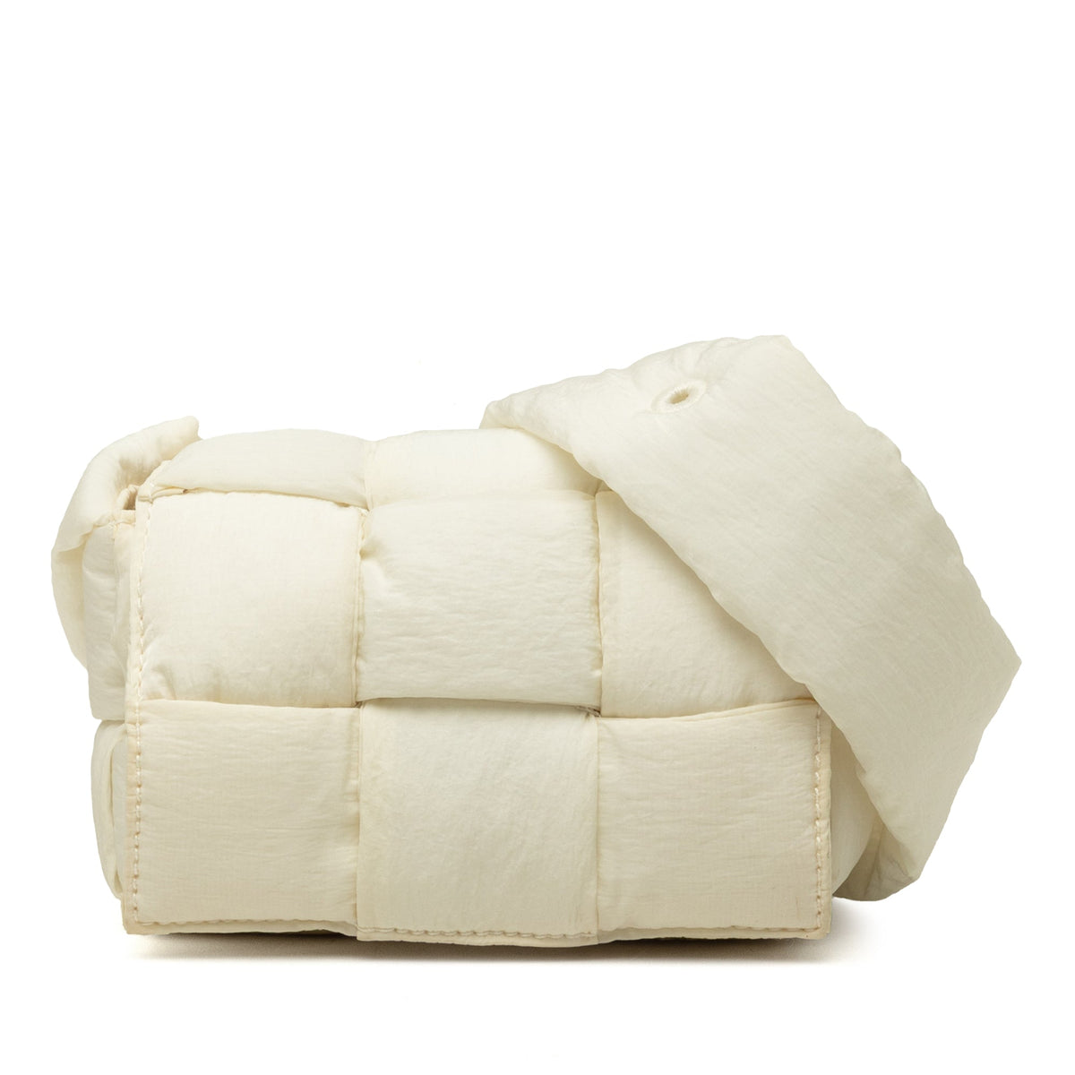 Bottega Veneta Candy Nylon Intrecciato Padded Tech Cassette Crossbody — White