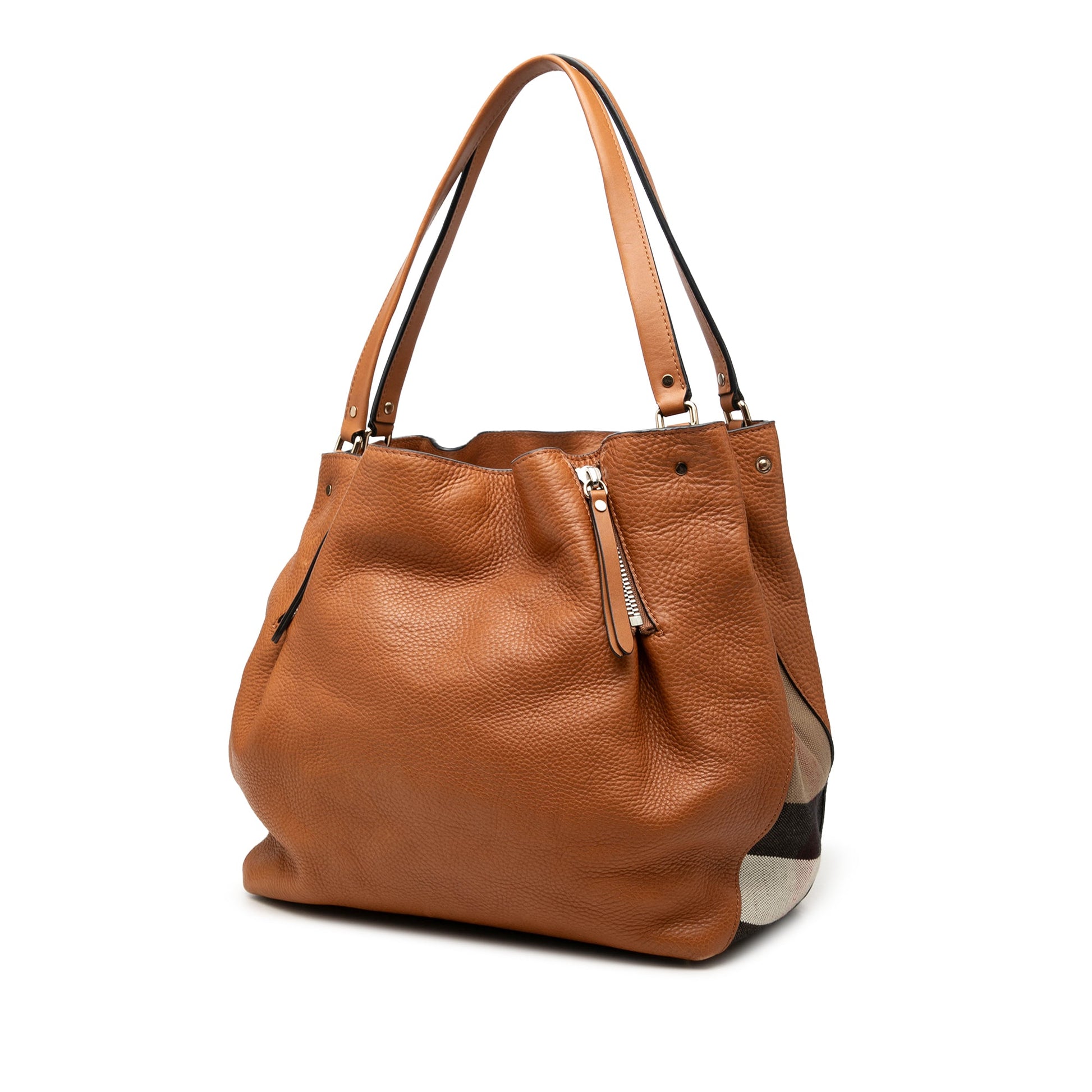 Burberry Medium Leather and House Check Canvas Maidstone Satchel