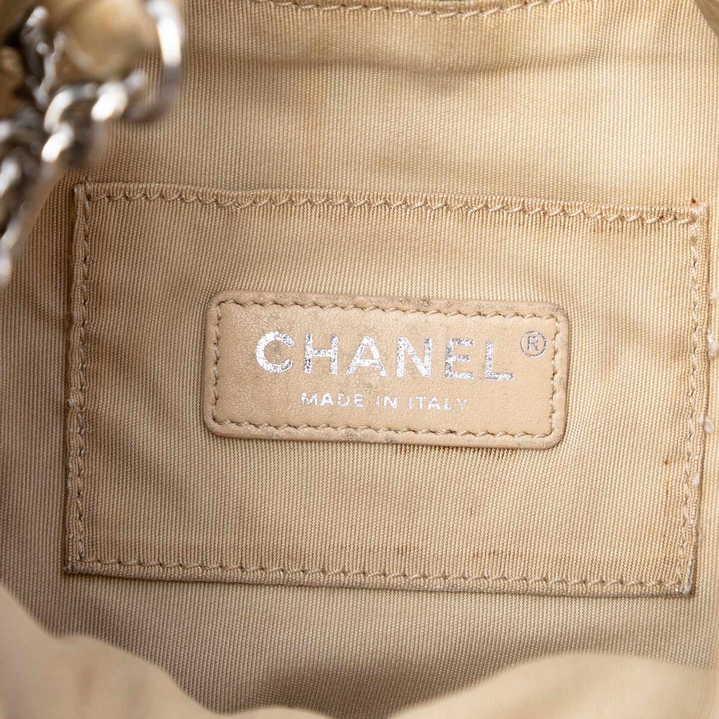 Small Chevron Calfskin Stud Wars Drawstring Bucket Bag