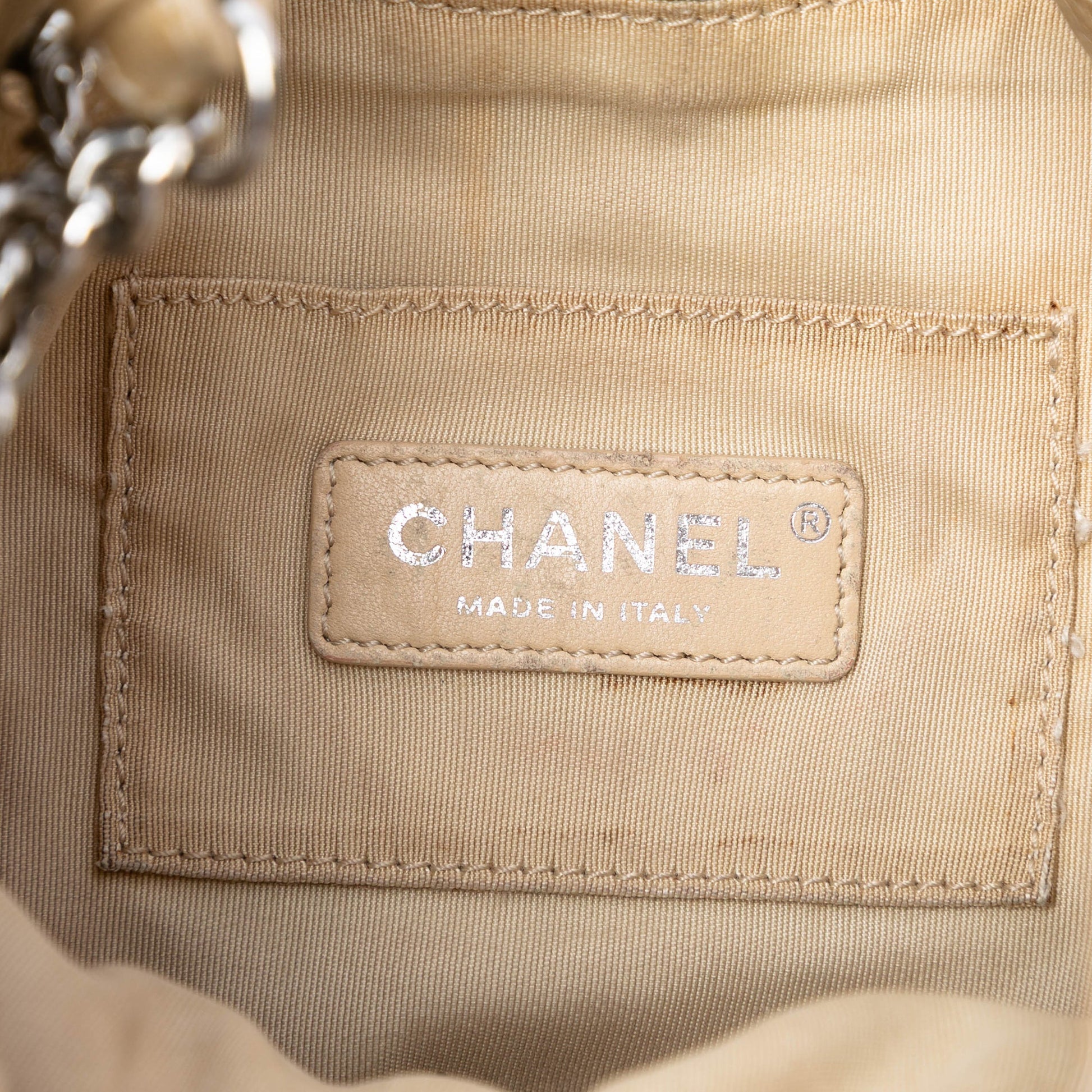 Small Chevron Calfskin Stud Wars Drawstring Bucket Bag