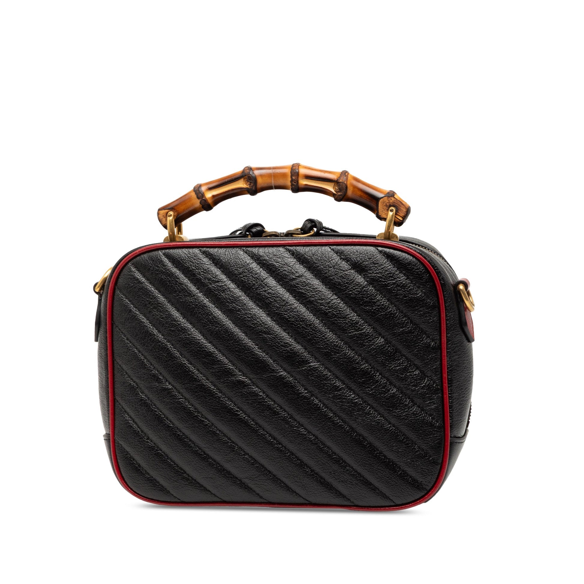 Gucci Small GG Marmont Matelasse Diagonal Leather Torchon Bamboo Satchel