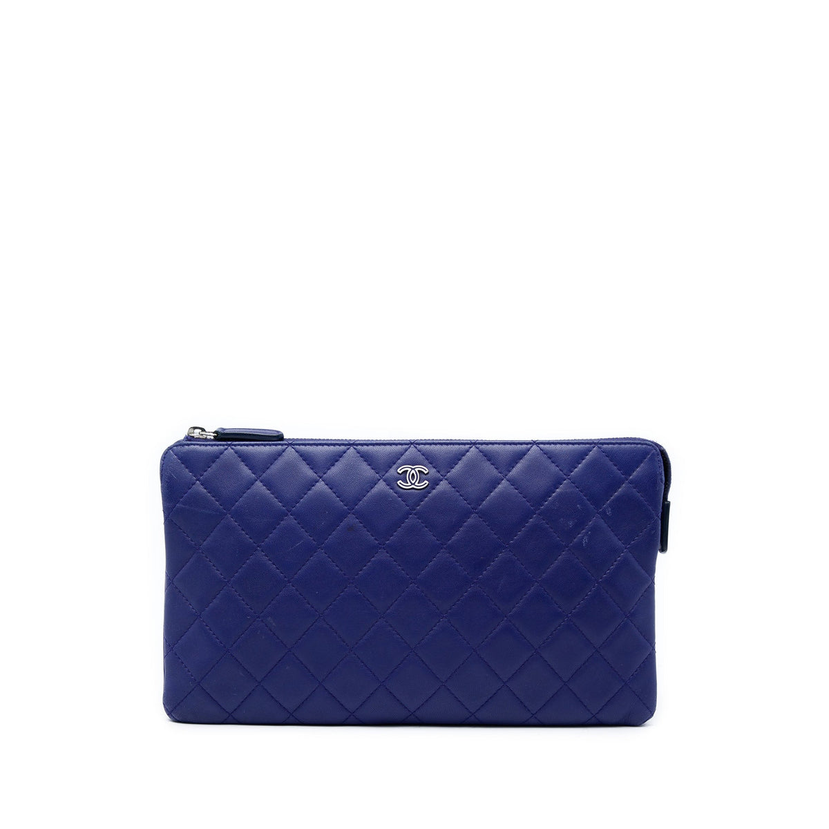 Chanel CC Quilted Lambskin Double Zip Pouch — Blue