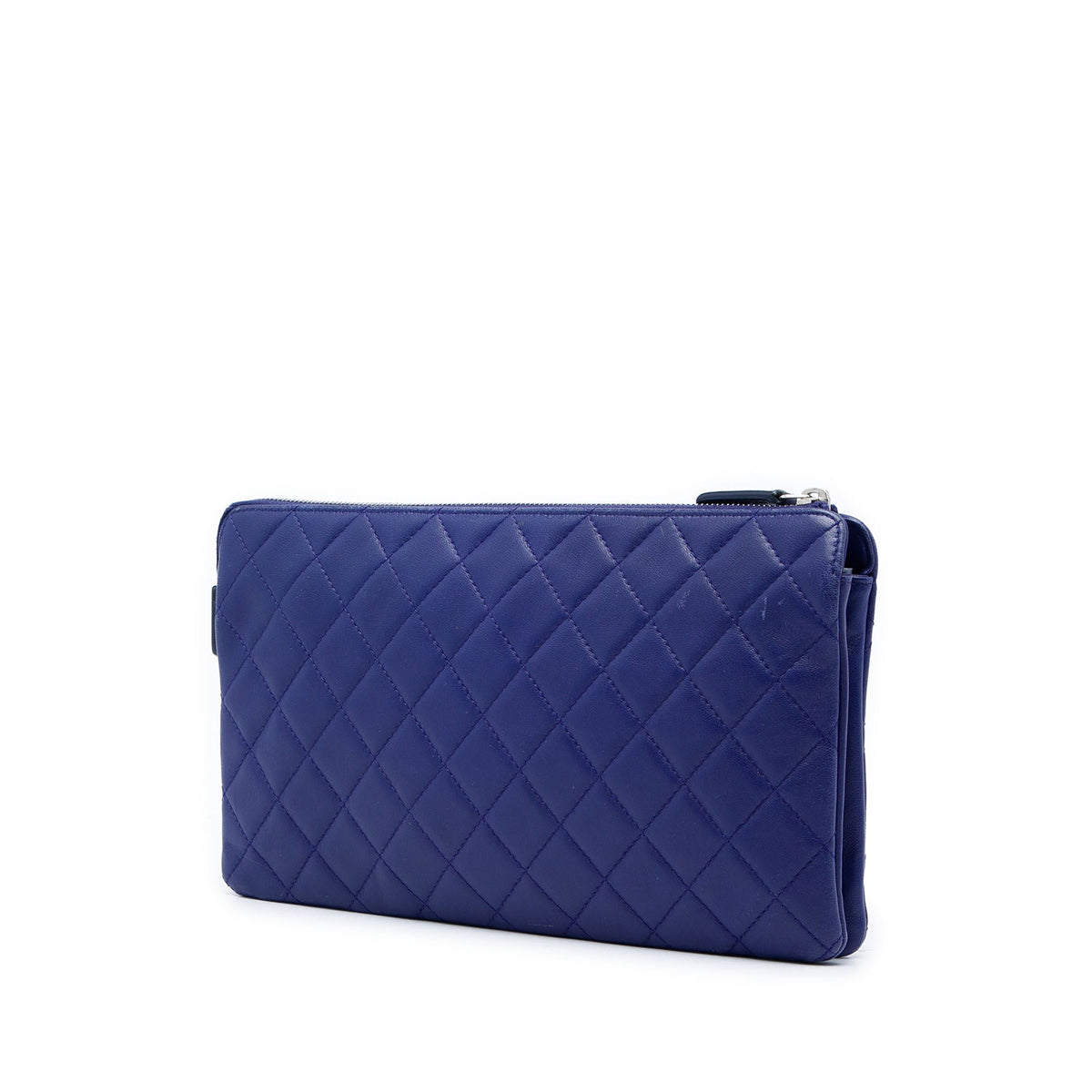 Chanel CC Quilted Lambskin Double Zip Pouch — Blue