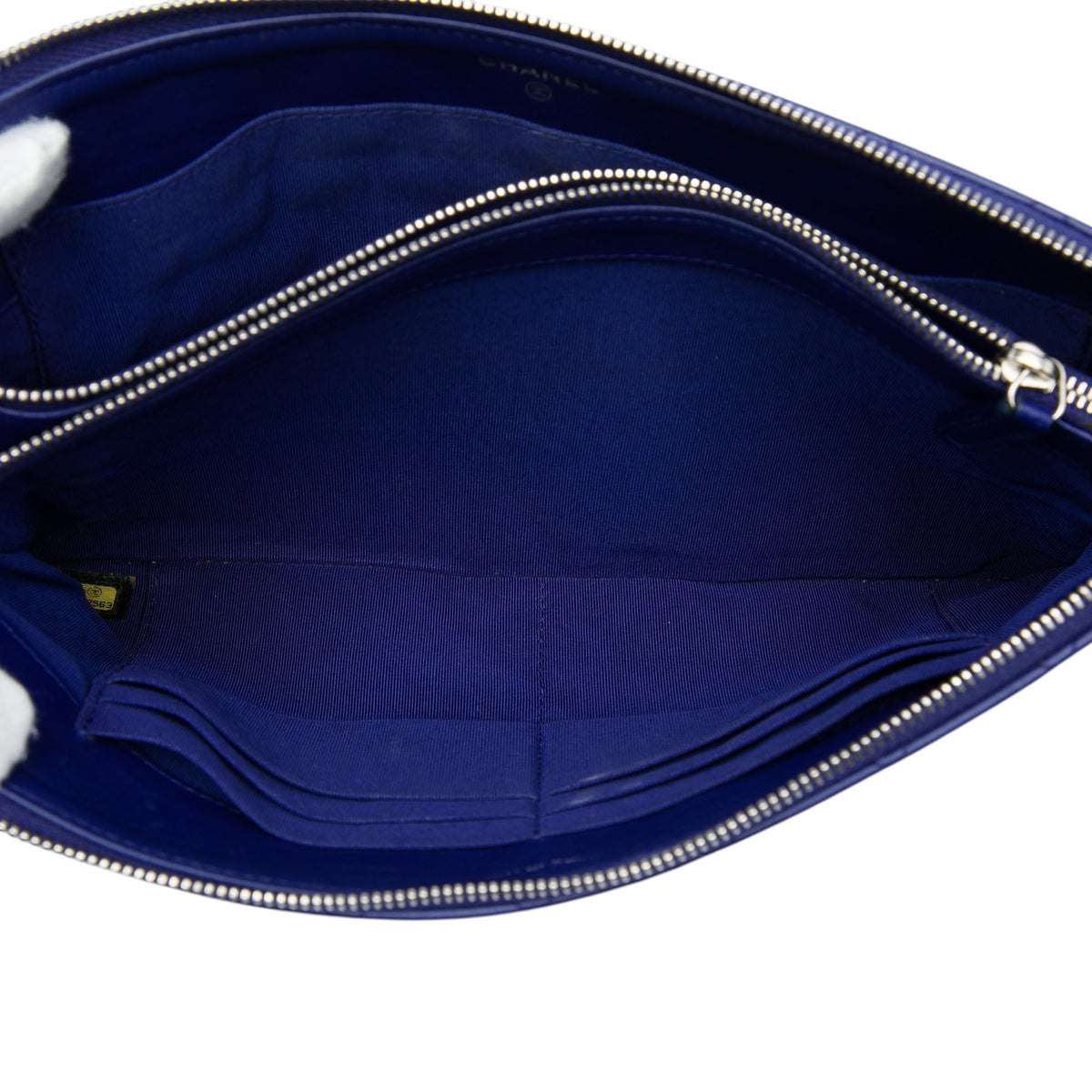Chanel CC Quilted Lambskin Double Zip Pouch — Blue