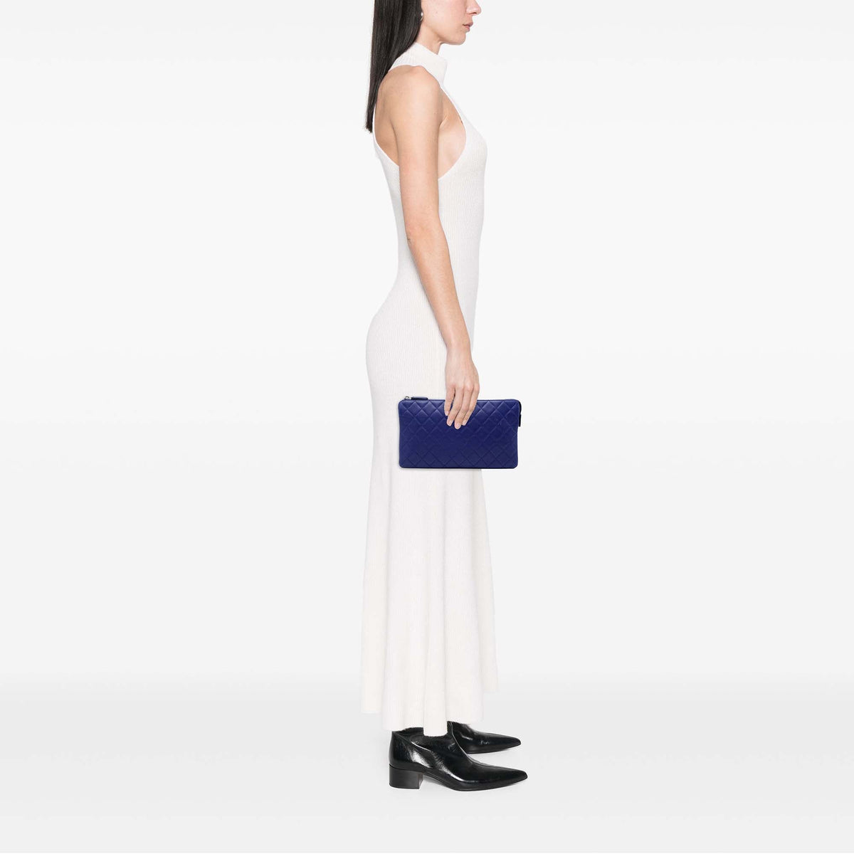 Chanel CC Quilted Lambskin Double Zip Pouch — Blue
