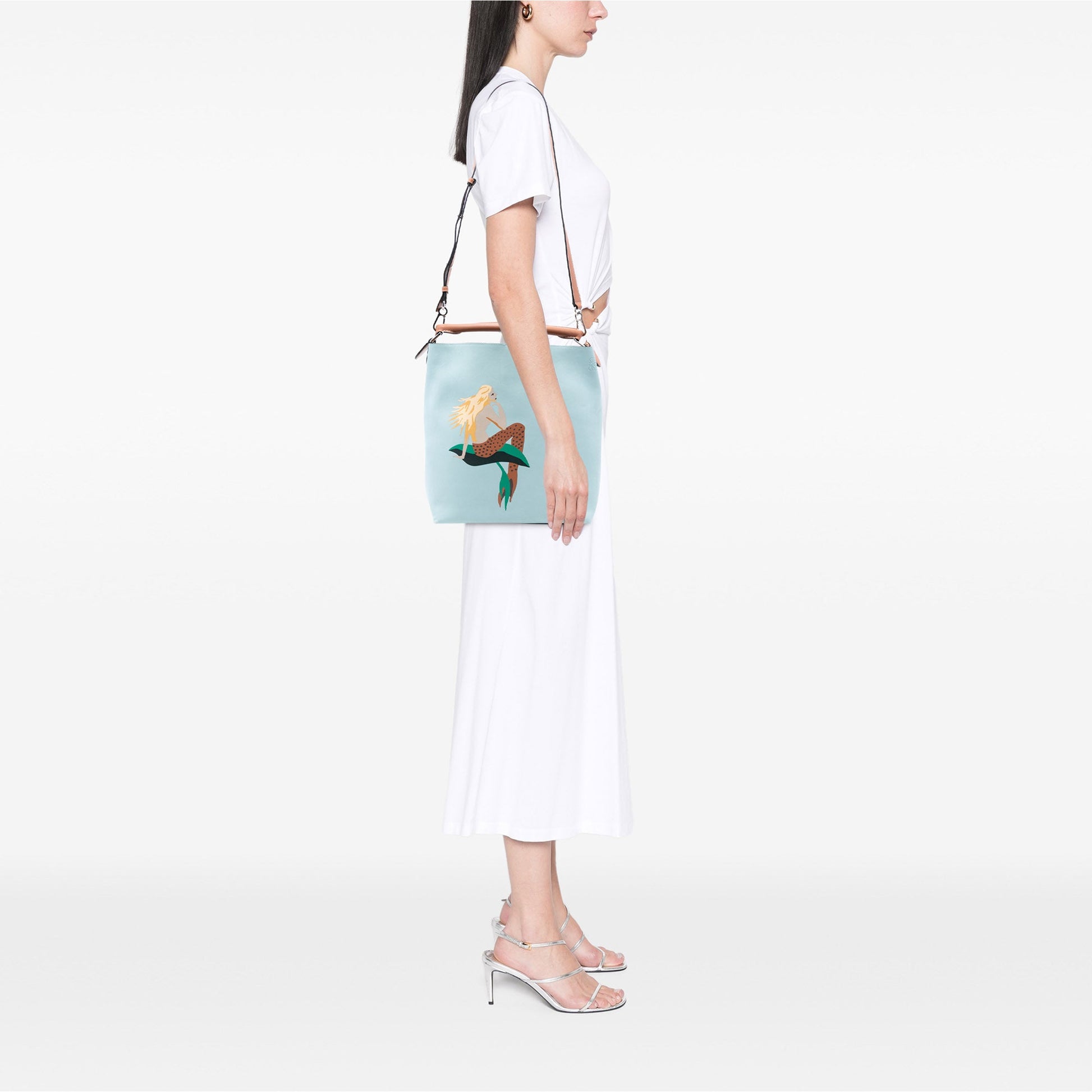 LOEWE Paulas Ibiza Mermaid Print Leather Bucket Bag