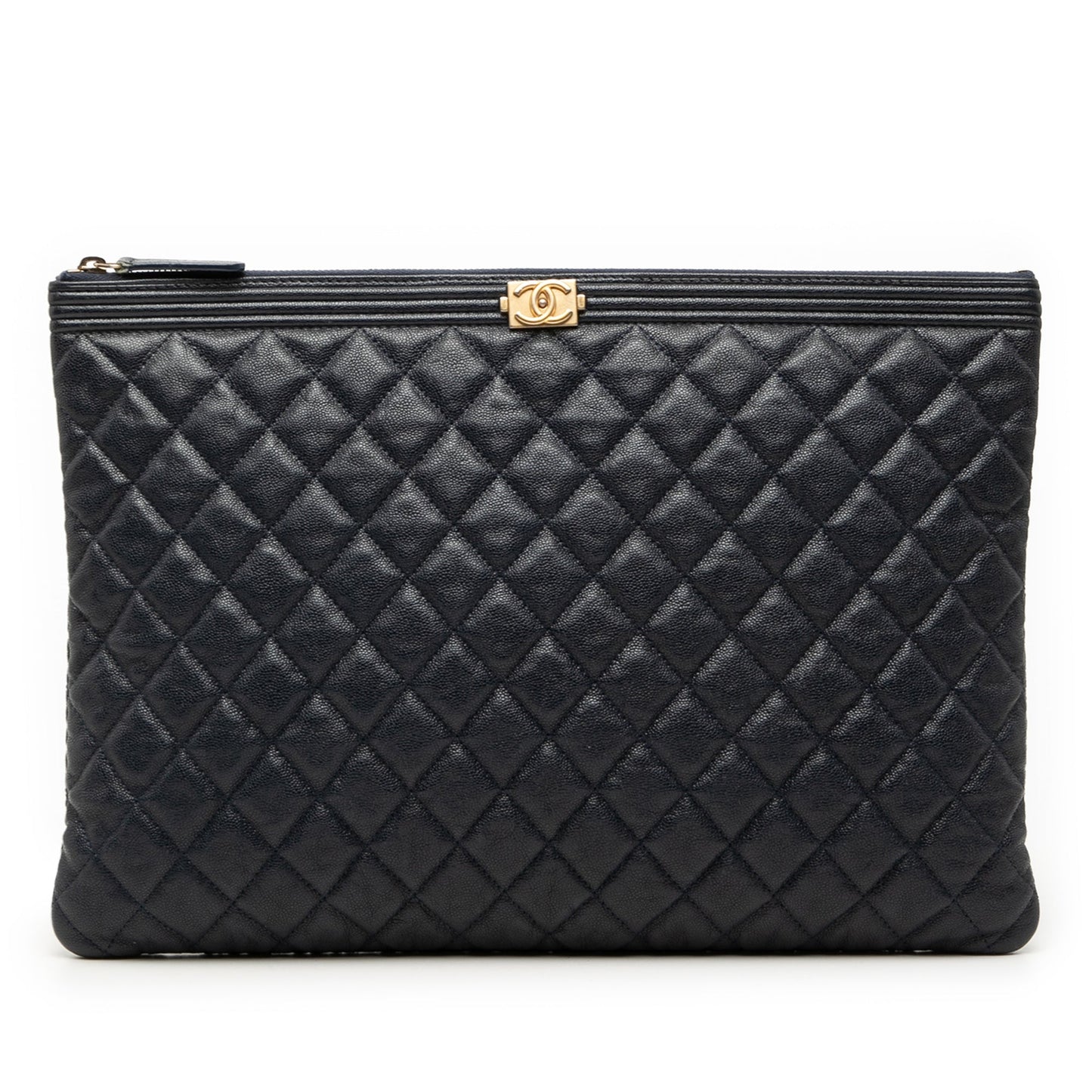 Chanel Large Quilted Caviar Boy O Case Clutch