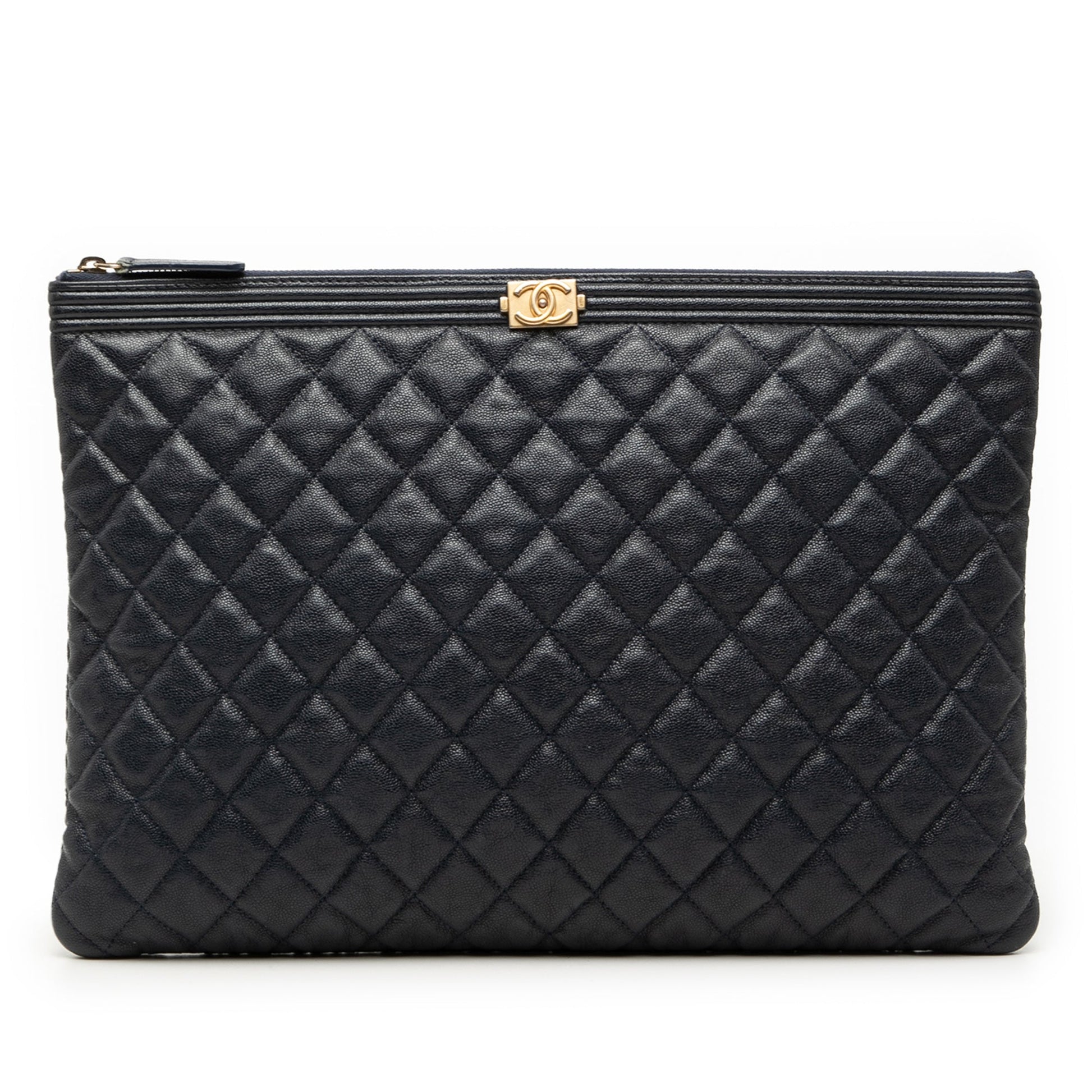 Chanel Large Quilted Caviar Boy O Case Clutch