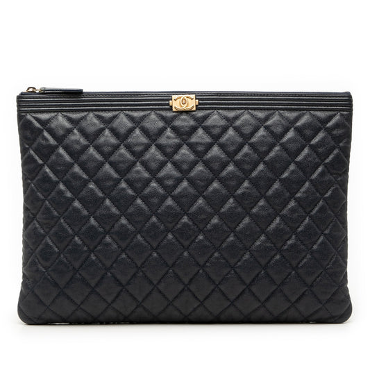 Chanel Large Quilted Caviar Boy O Case Clutch