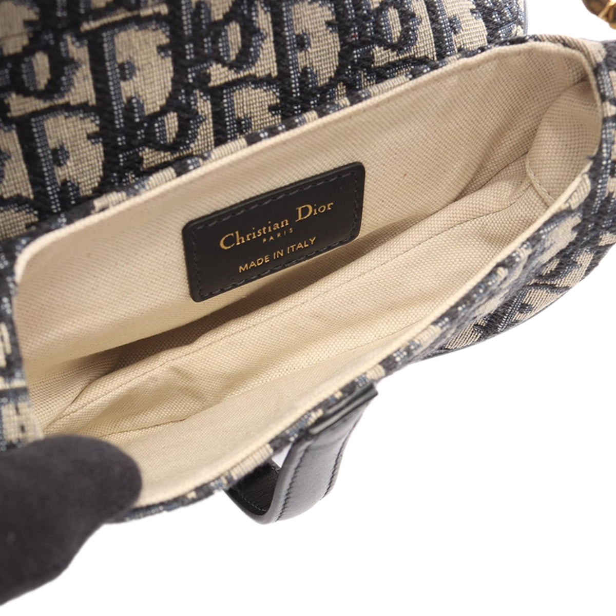 Dior Mini Oblique Canvas Saddle Bag — Blue