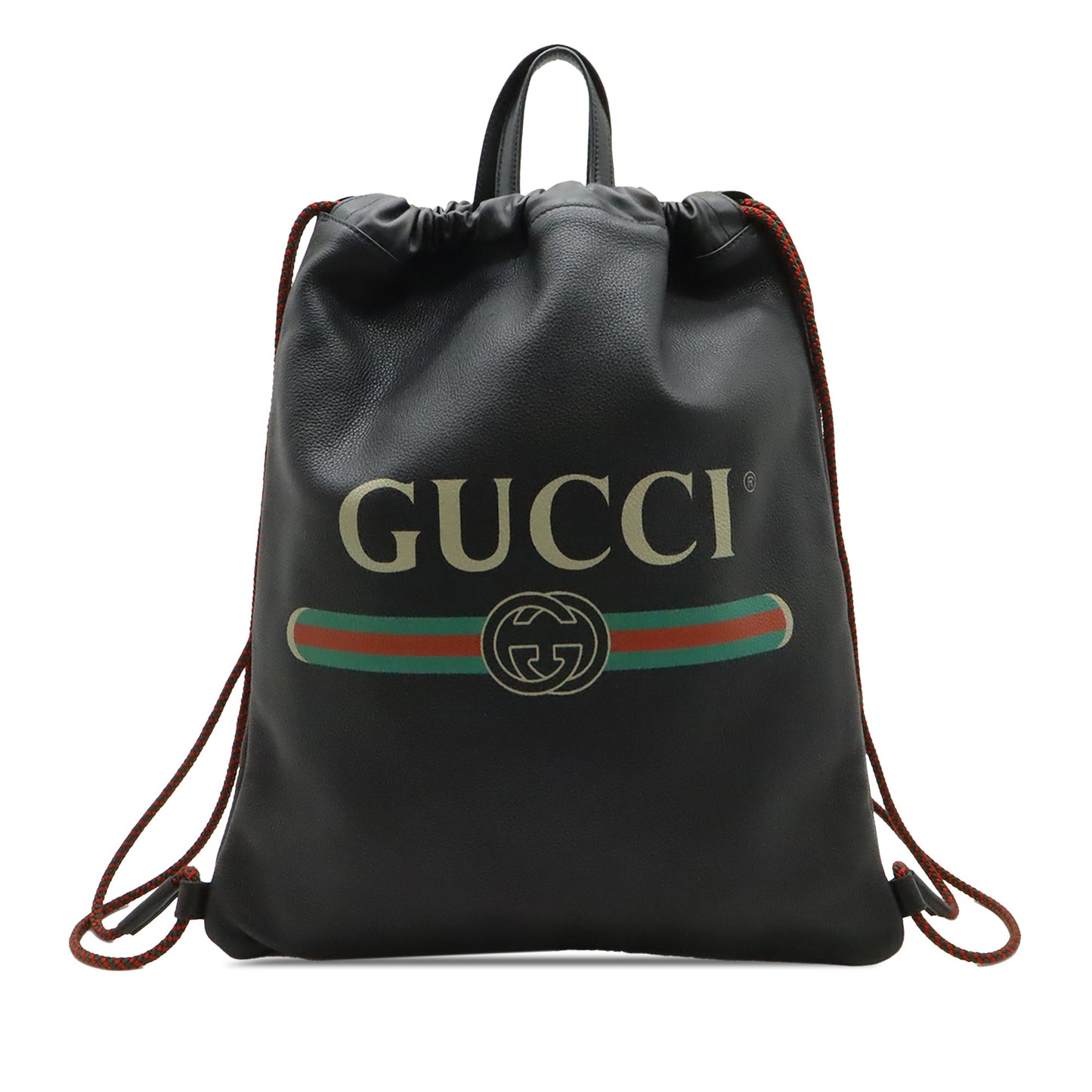 Gucci Grained Calfskin Web Logo Drawstring Backpack