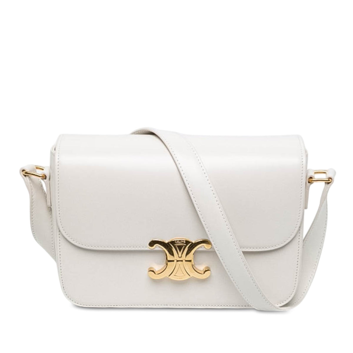 Celine Classique Shiny Calfskin Triomphe Crossbody — White