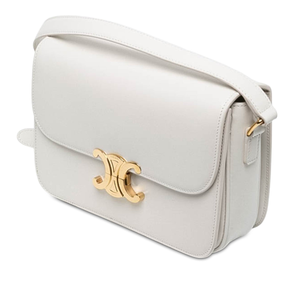 Celine Classique Shiny Calfskin Triomphe Crossbody — White