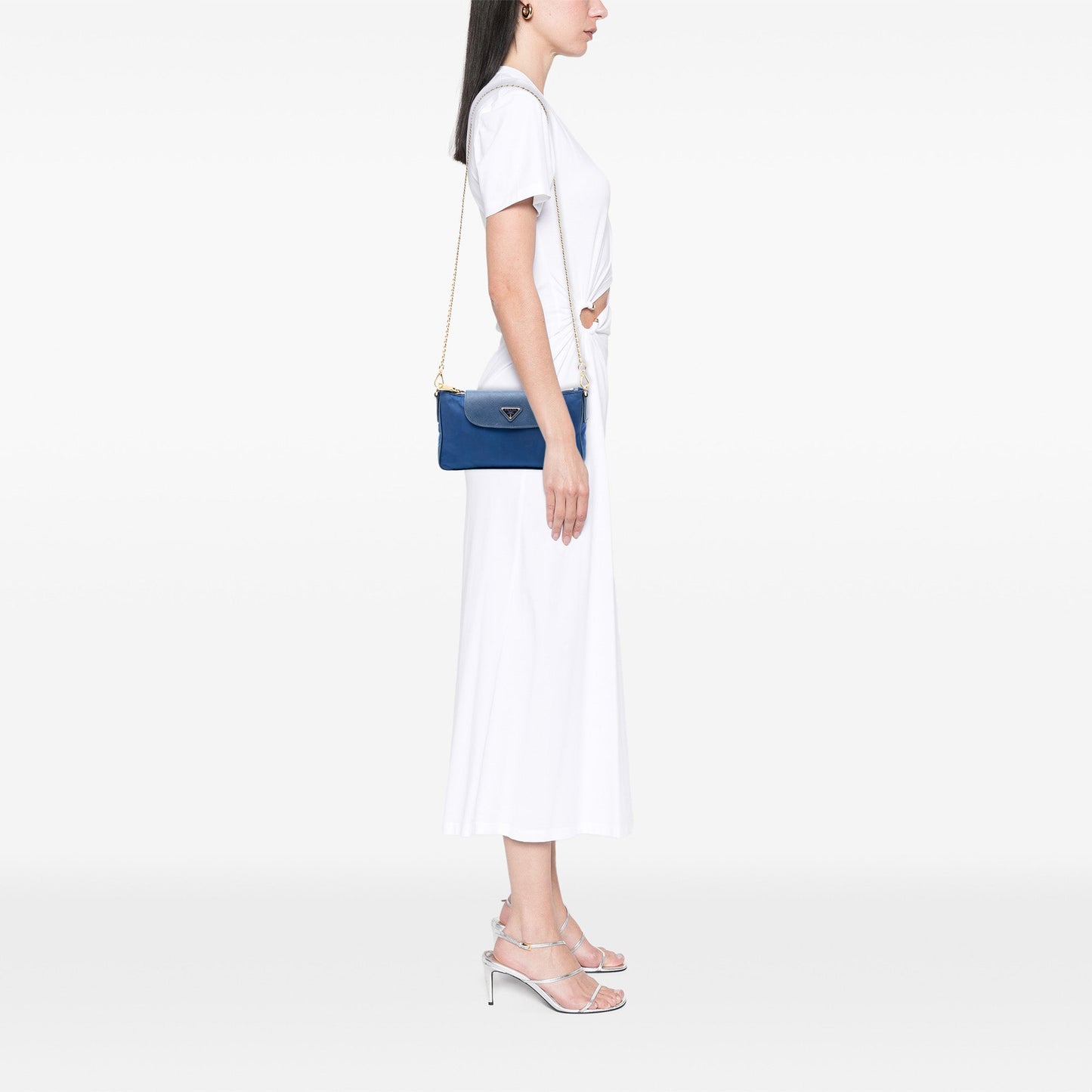 Prada Saffiano Trimmed Tessuto Chain Crossbody