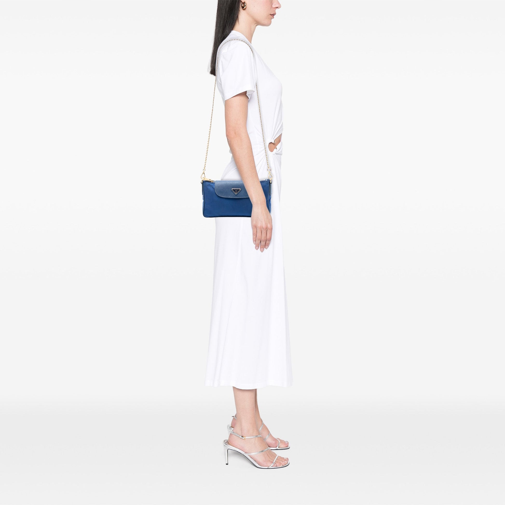 Prada Saffiano Trimmed Tessuto Chain Crossbody