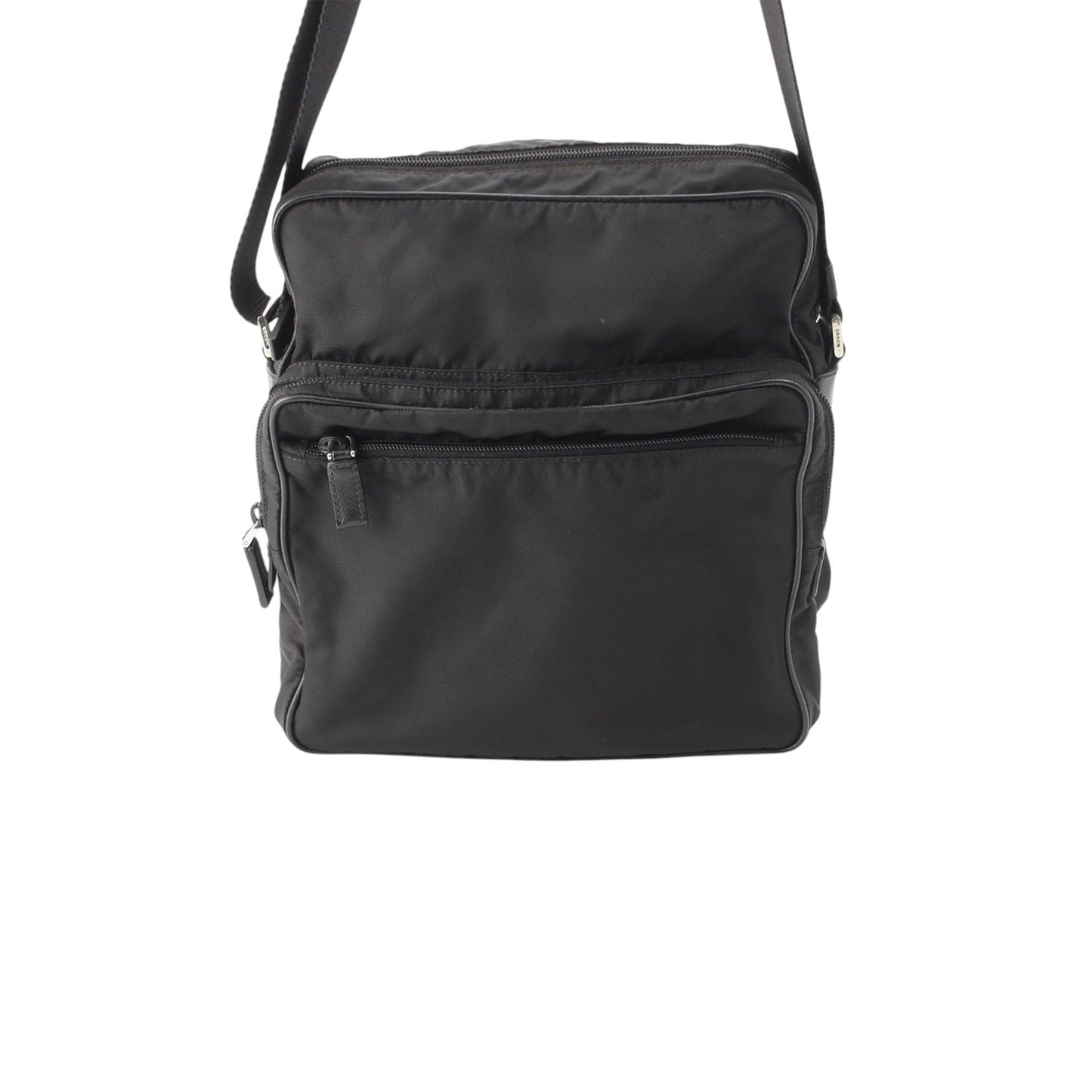 Prada Saffiano Trimmed Tessuto Zip Top Crossbody