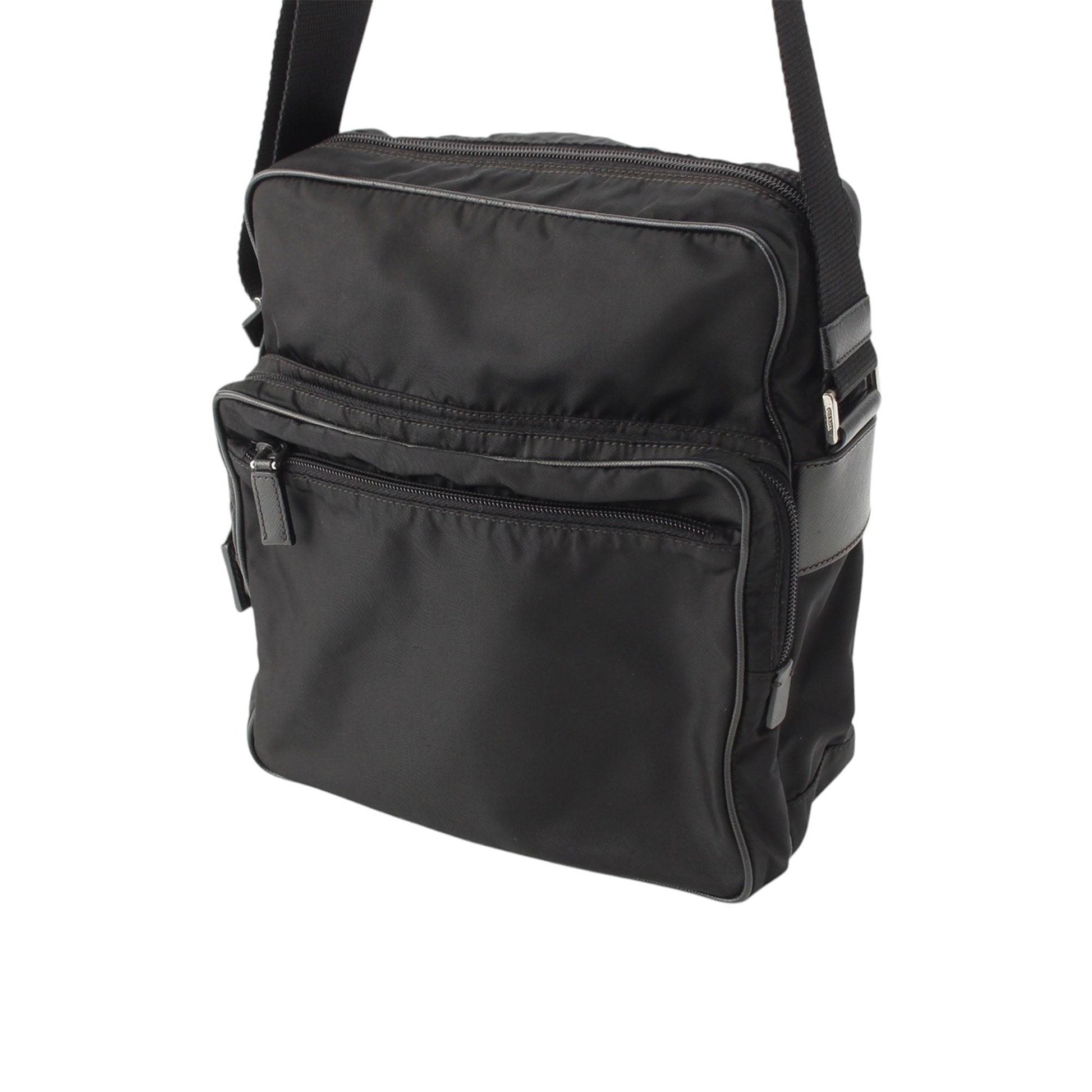 Prada Saffiano Trimmed Tessuto Zip Top Crossbody