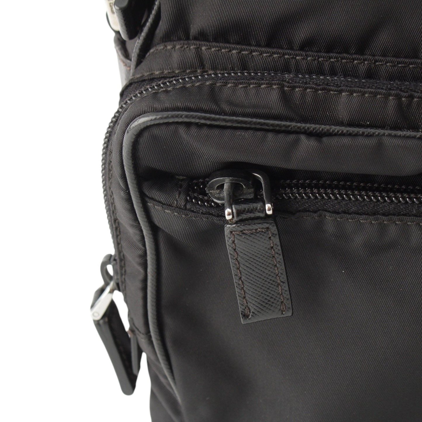Prada Saffiano Trimmed Tessuto Zip Top Crossbody
