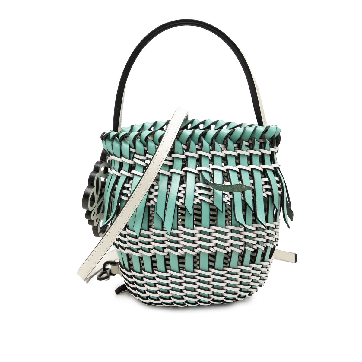 LOEWE Bicolor Leather Fringe Bucket Bag — Green