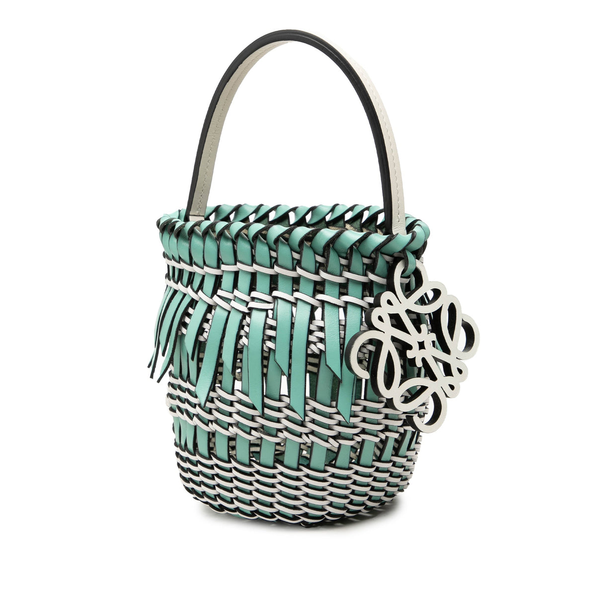 LOEWE Bicolor Leather Fringe Bucket Bag — Green