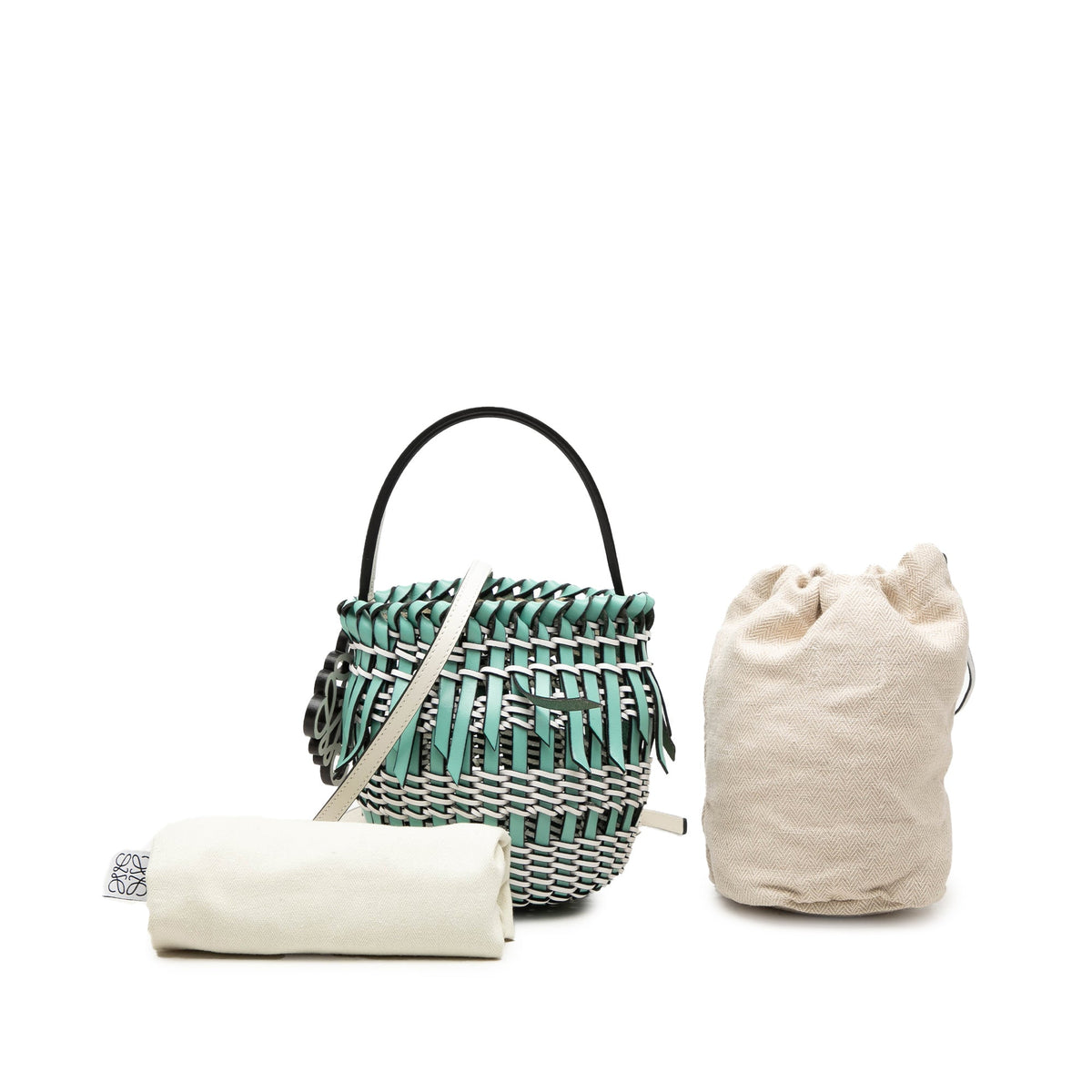 LOEWE Bicolor Leather Fringe Bucket Bag — Green