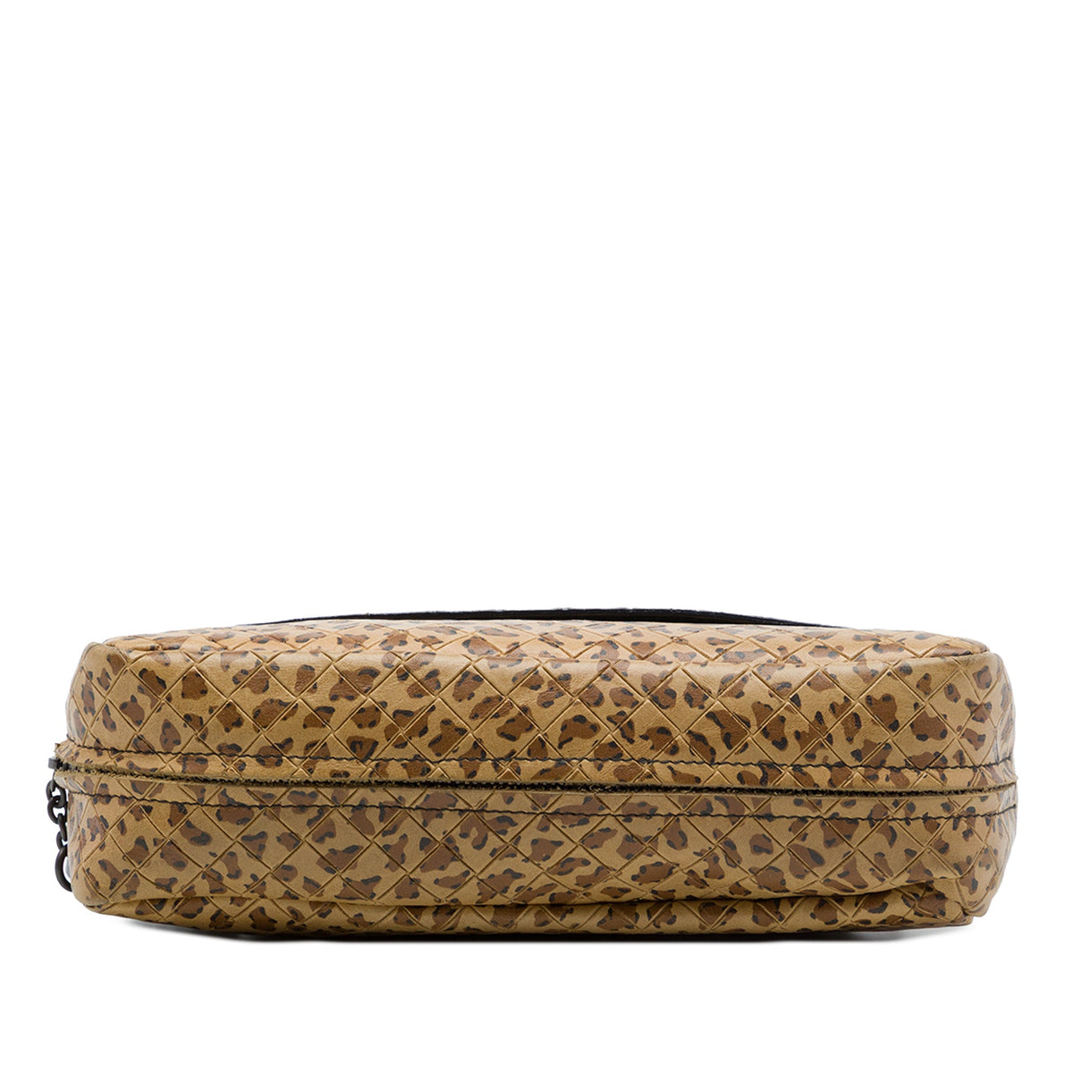 Bottega Veneta Small Calfskin Intrecciomirage Leopard Print Chain Flap Crossbody — Brown