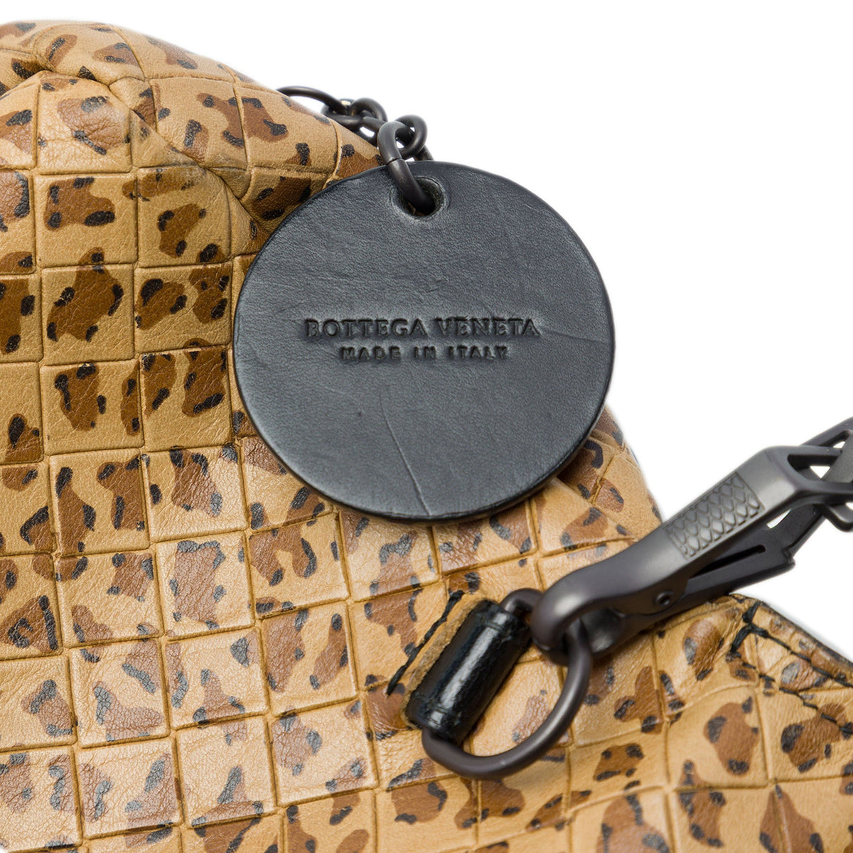 Bottega Veneta Small Calfskin Intrecciomirage Leopard Print Chain Flap Crossbody — Brown