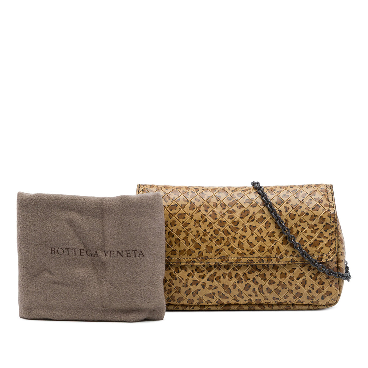 Bottega Veneta Small Calfskin Intrecciomirage Leopard Print Chain Flap Crossbody — Brown