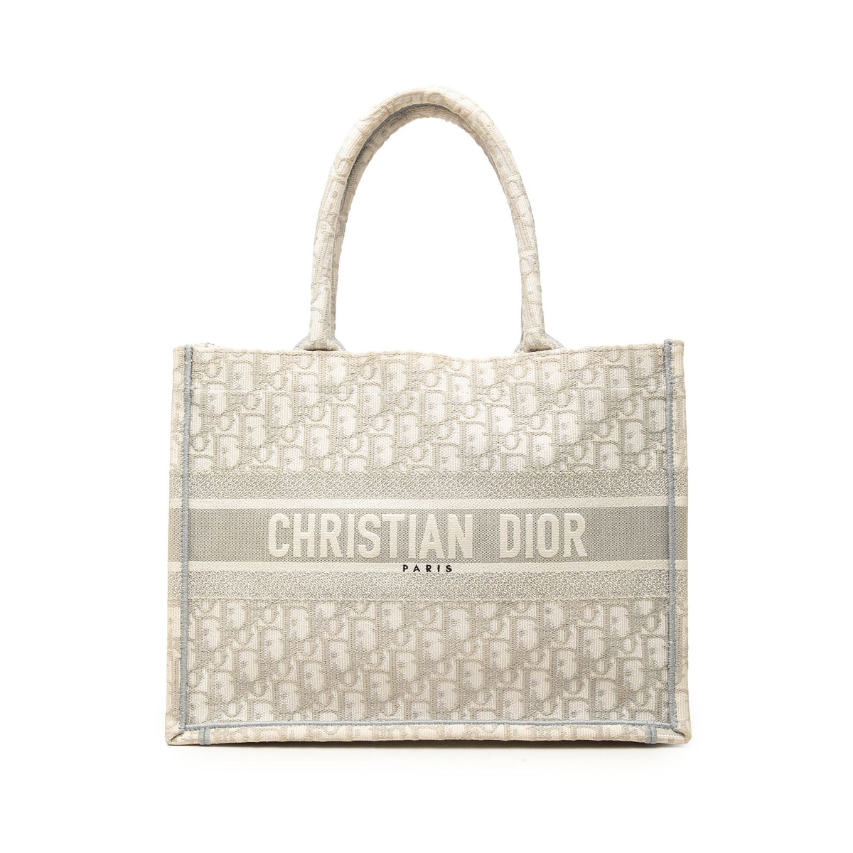 Dior Medium Oblique Embroidered Canvas Book Tote — Gray