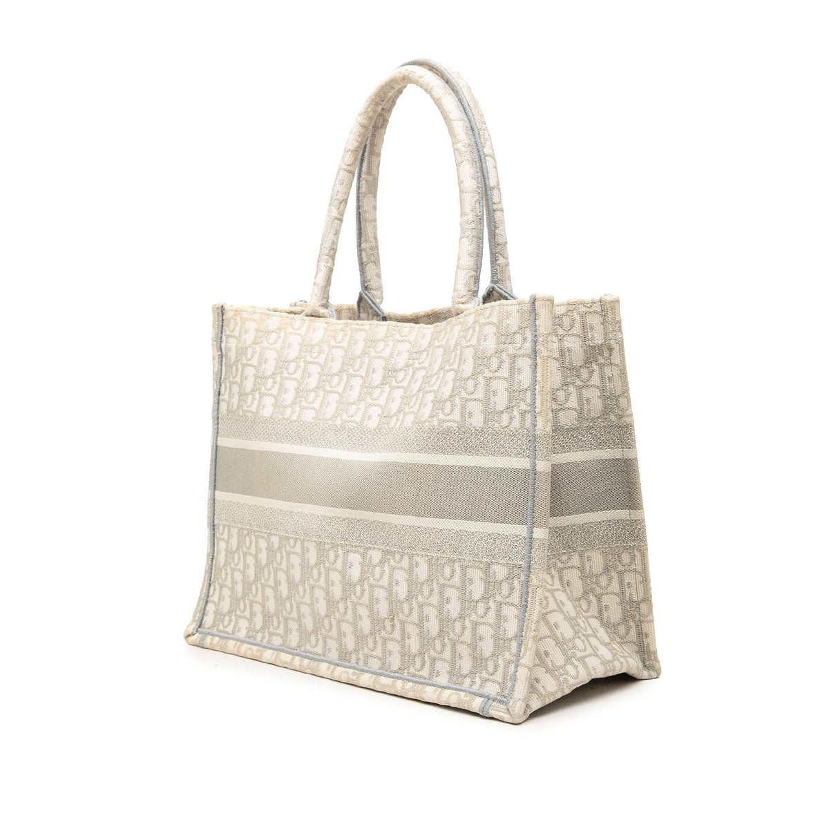Dior Medium Oblique Embroidered Canvas Book Tote — Gray