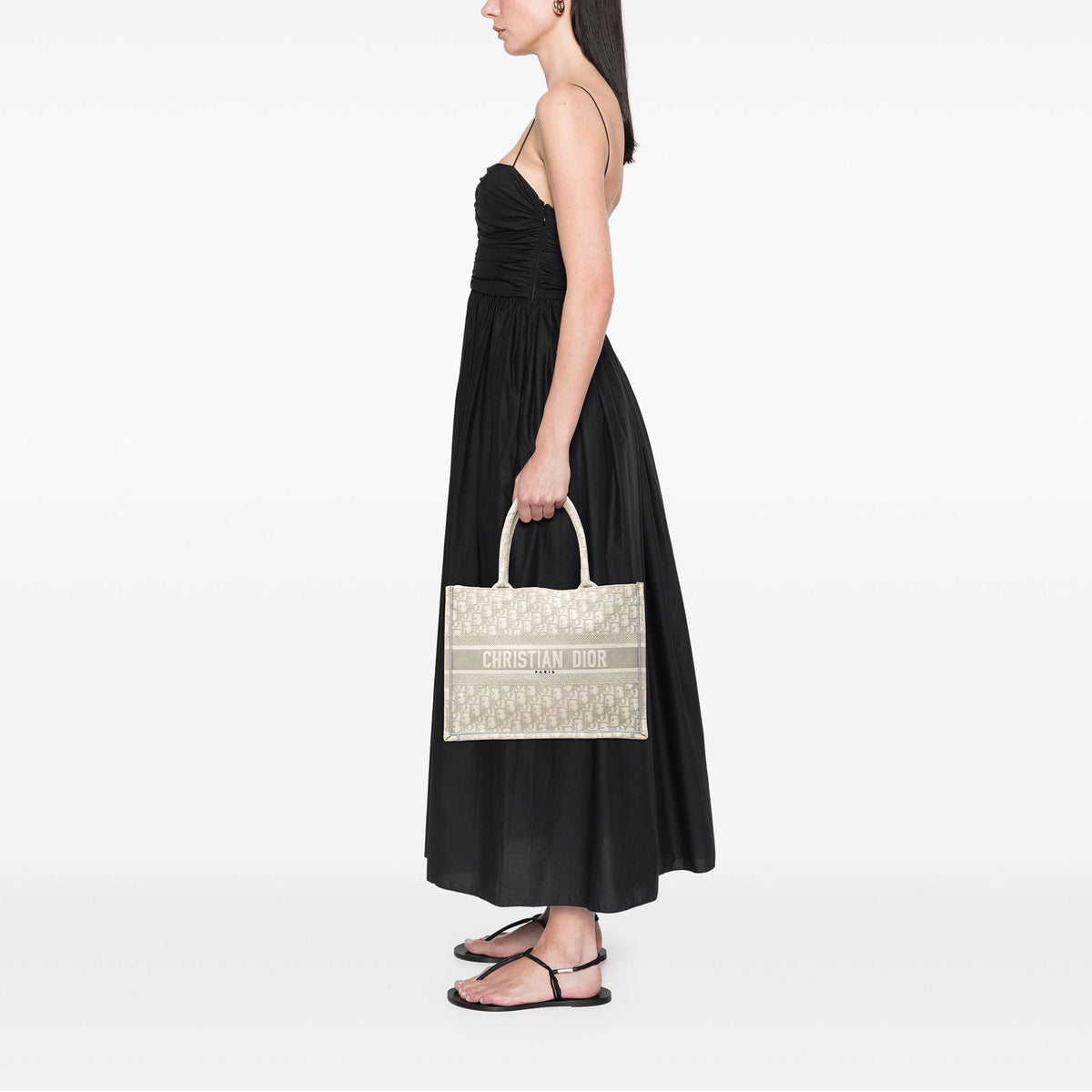 Dior Medium Oblique Embroidered Canvas Book Tote — Gray