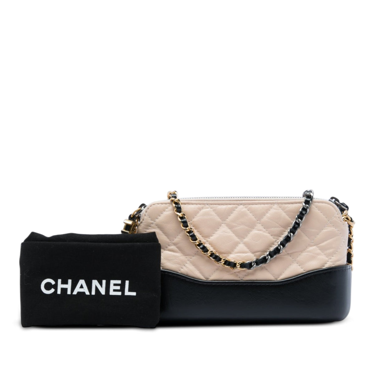 Chanel Bicolor Aged Calfskin Gabrielle Double Zip Clutch with Chain