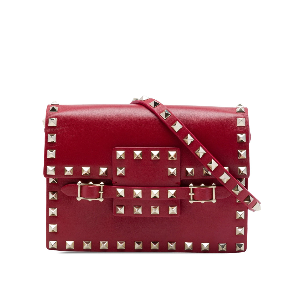 Valentino Calfskin Rockstud Buckled Flap Crossbody
